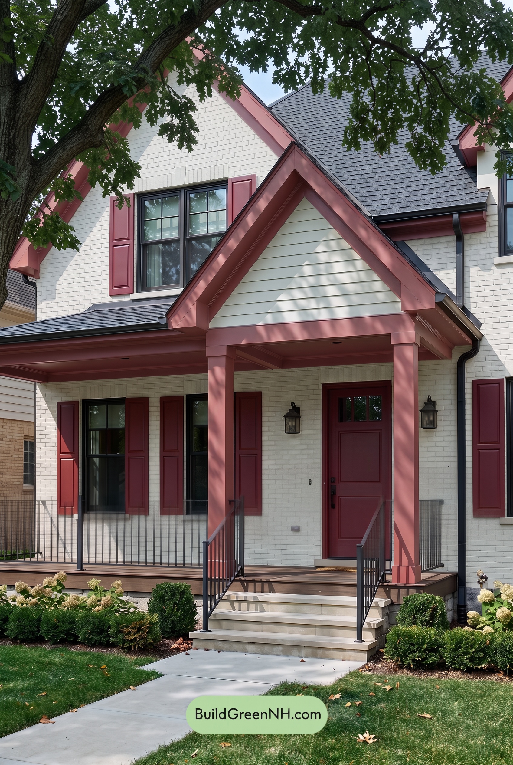 Cream Brick House Exterior Color Scheme: Crimson Mantel Echo - Shade