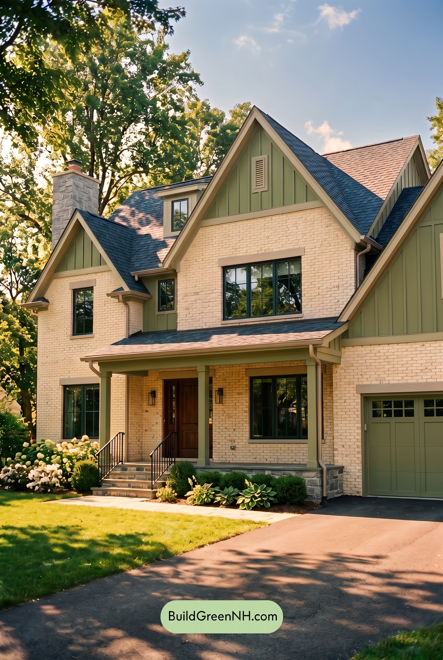 Cream Brick House Exterior Color Scheme: Forest Brick Rhythm - Golden Hour