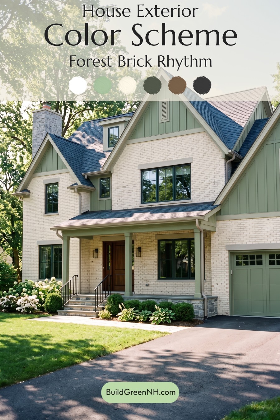 Cream Brick House Exterior Color Scheme: Forest Brick Rhythm