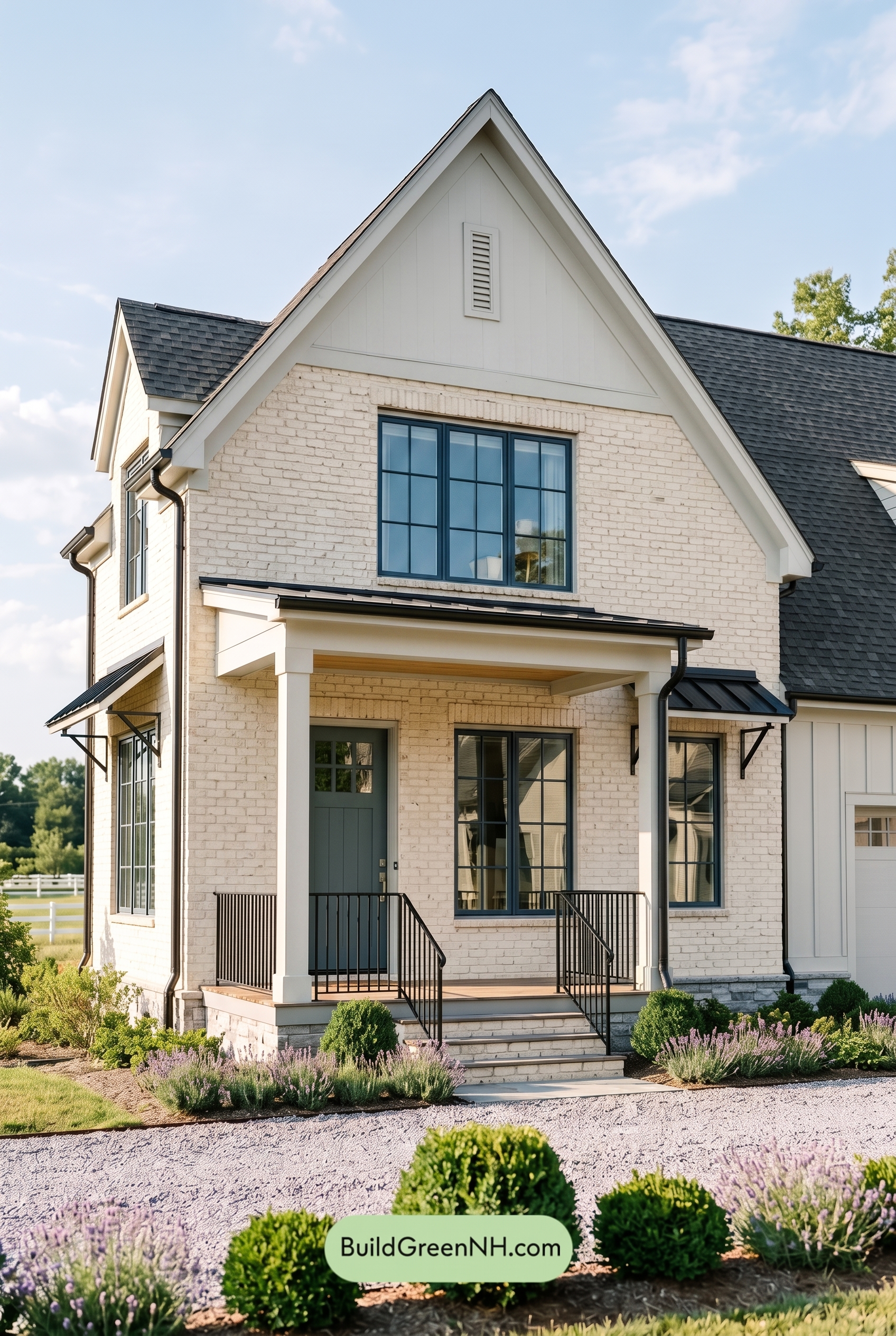 Cream Brick House Exterior Color Scheme: Graphite Orchard Entry