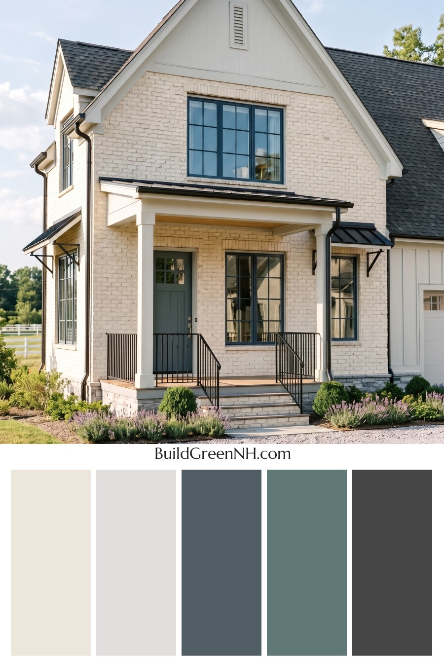 Cream Brick House Exterior Color Scheme: Graphite Orchard Entry
