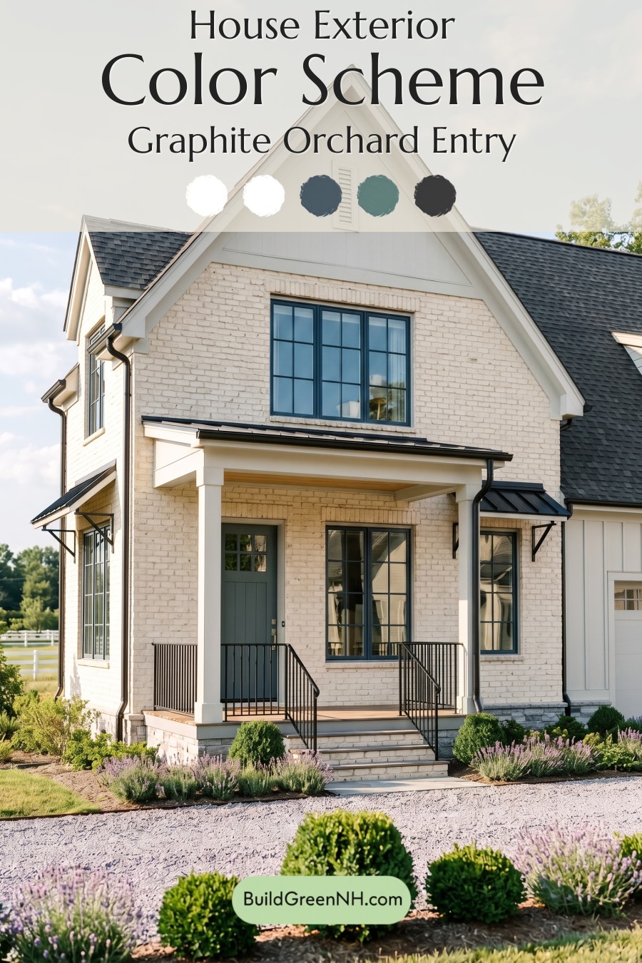Cream Brick House Exterior Color Scheme: Graphite Orchard Entry