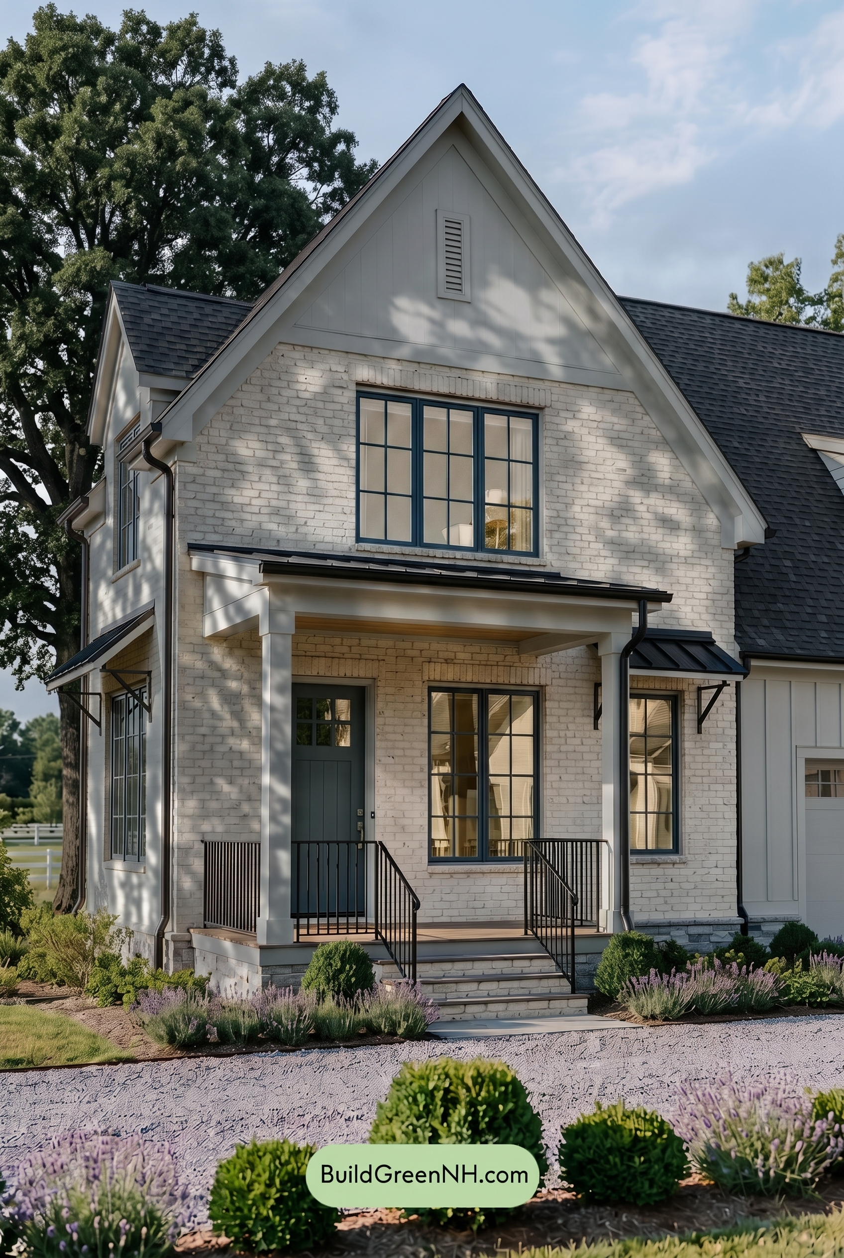 Cream Brick House Exterior Color Scheme: Graphite Orchard Entry - Shade