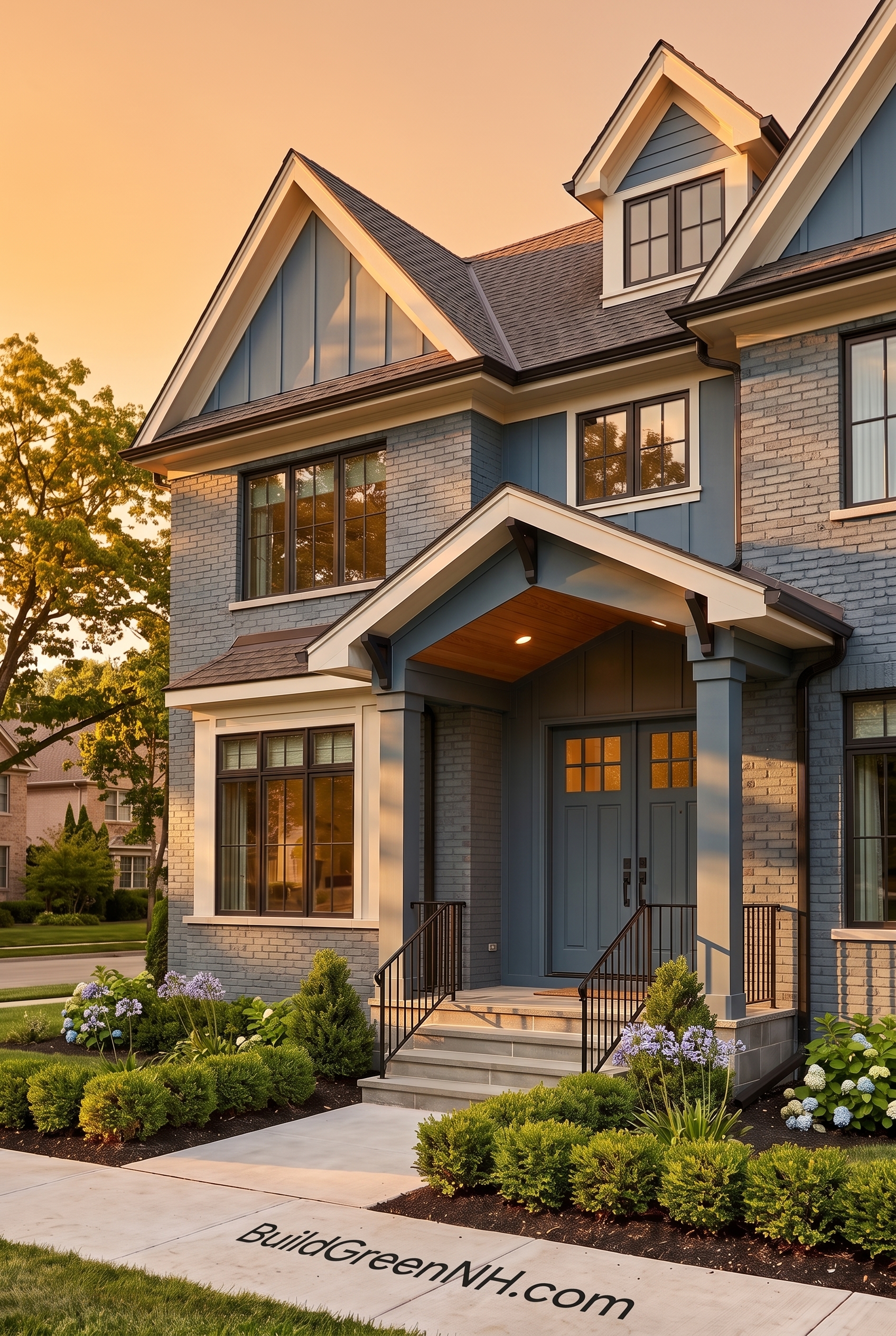 Cream Brick House Exterior Color Scheme: Harbor Gable Detail - Golden Hour