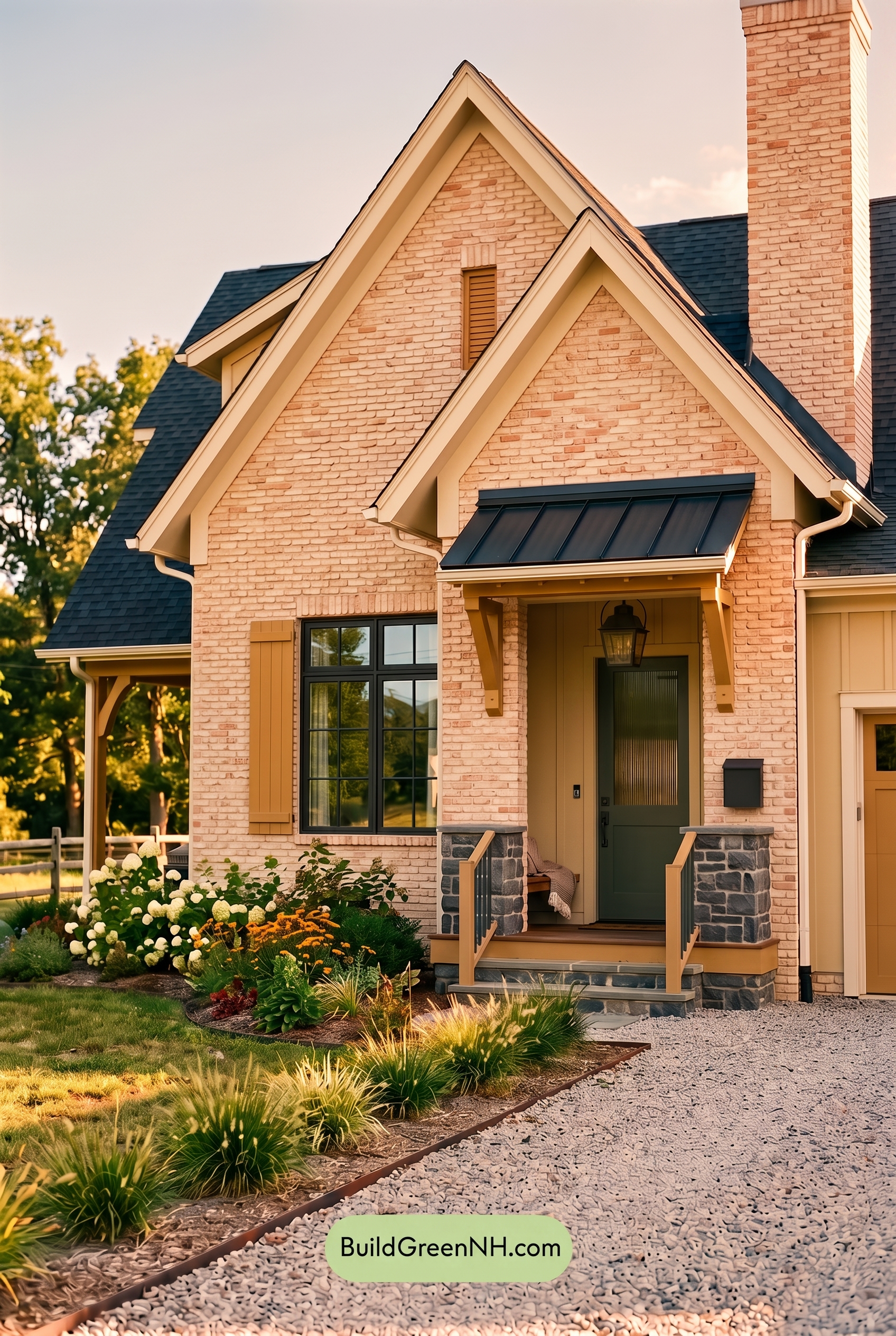 Cream Brick House Exterior Color Scheme: Honeyed Iron Welcome - Golden Hour