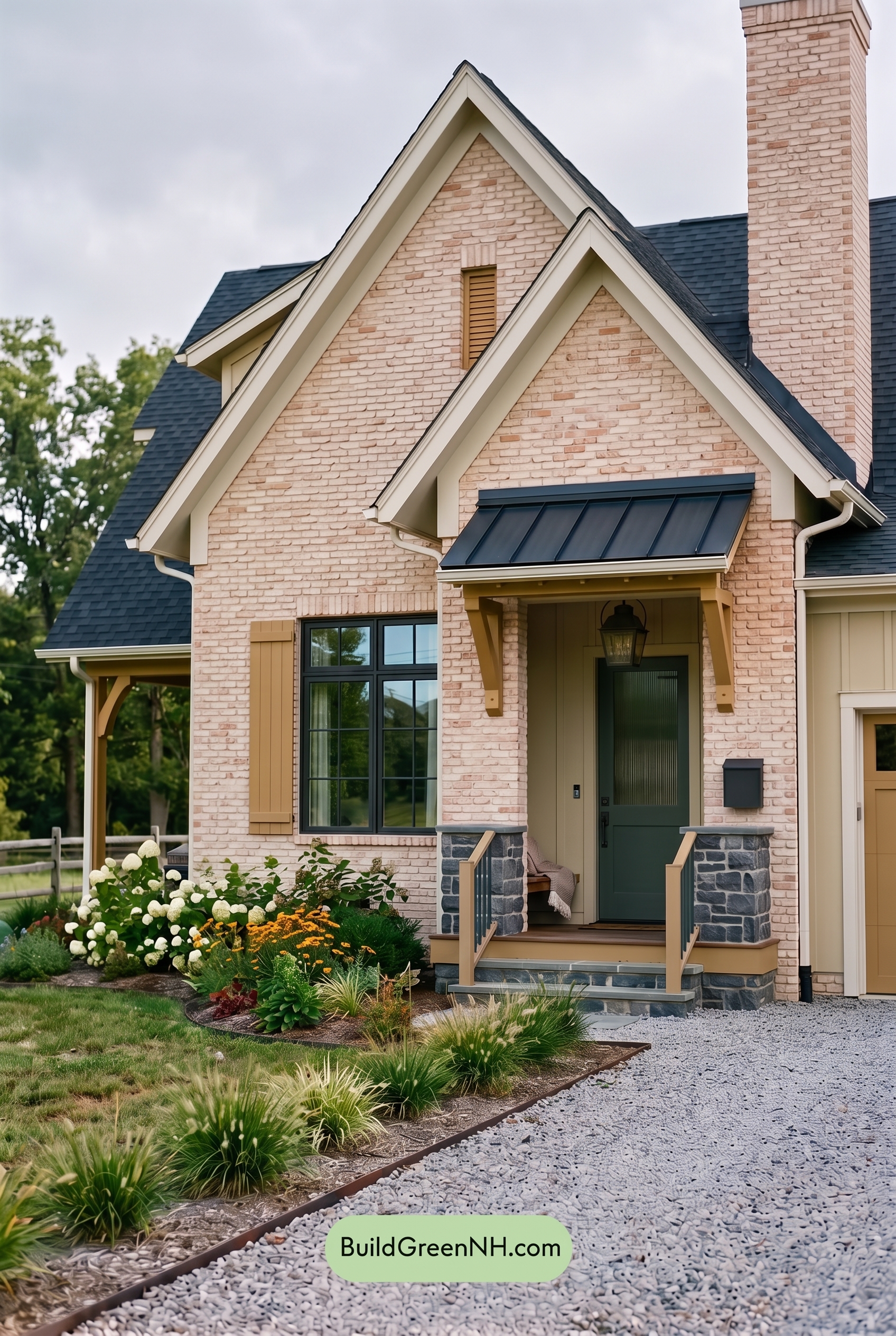Cream Brick House Exterior Color Scheme: Honeyed Iron Welcome - Overcast