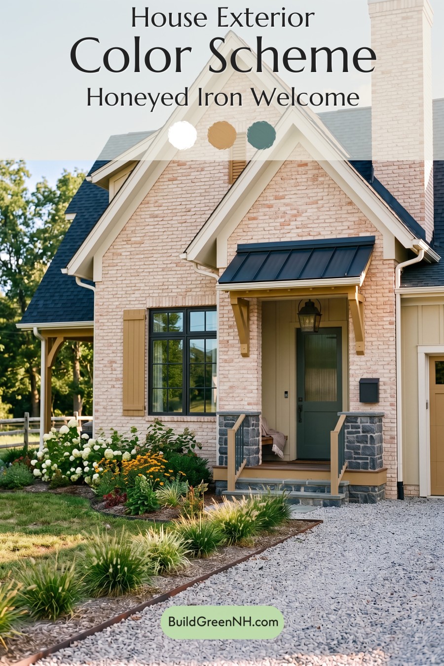 Cream Brick House Exterior Color Scheme: Honeyed Iron Welcome