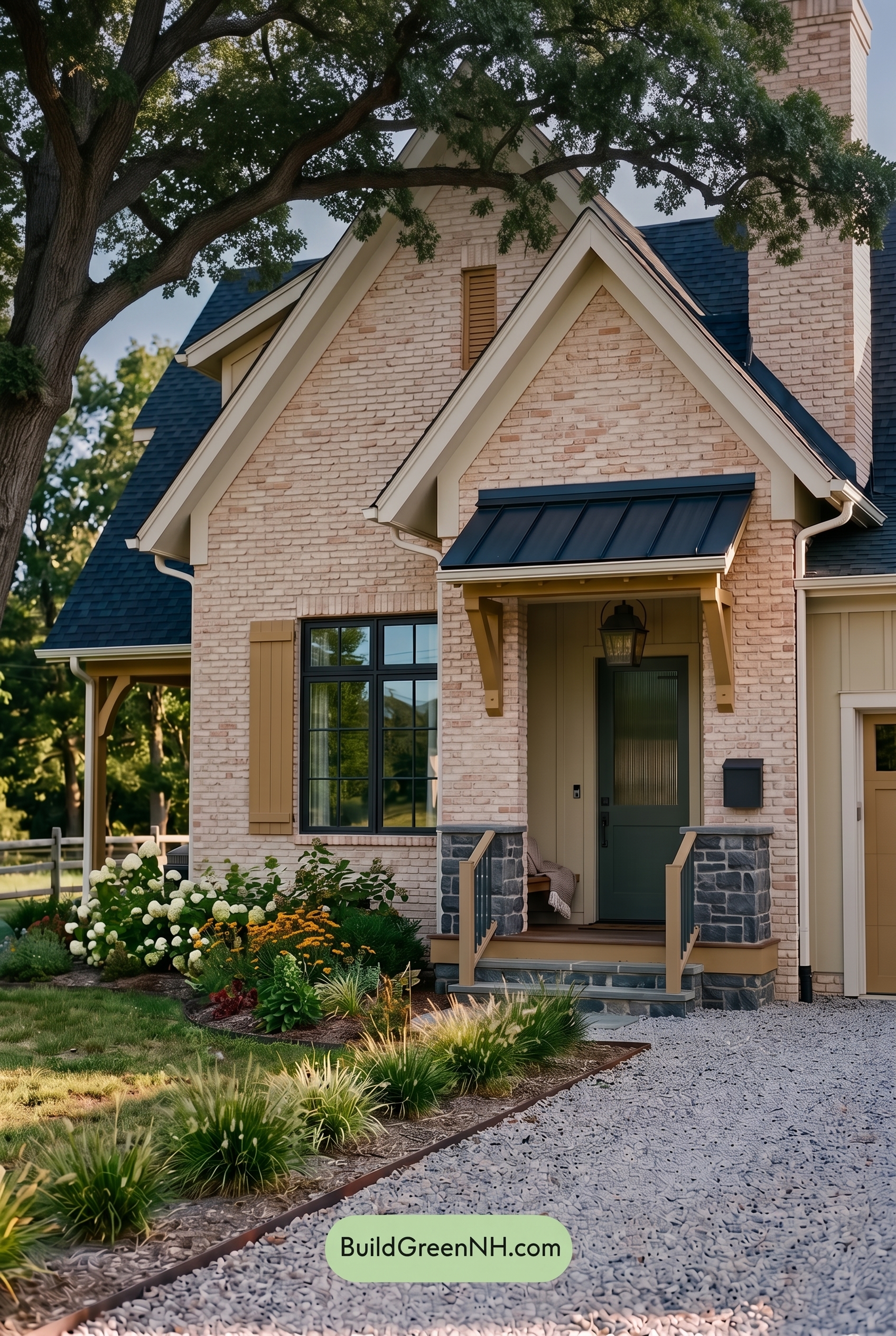 Cream Brick House Exterior Color Scheme: Honeyed Iron Welcome - Shade