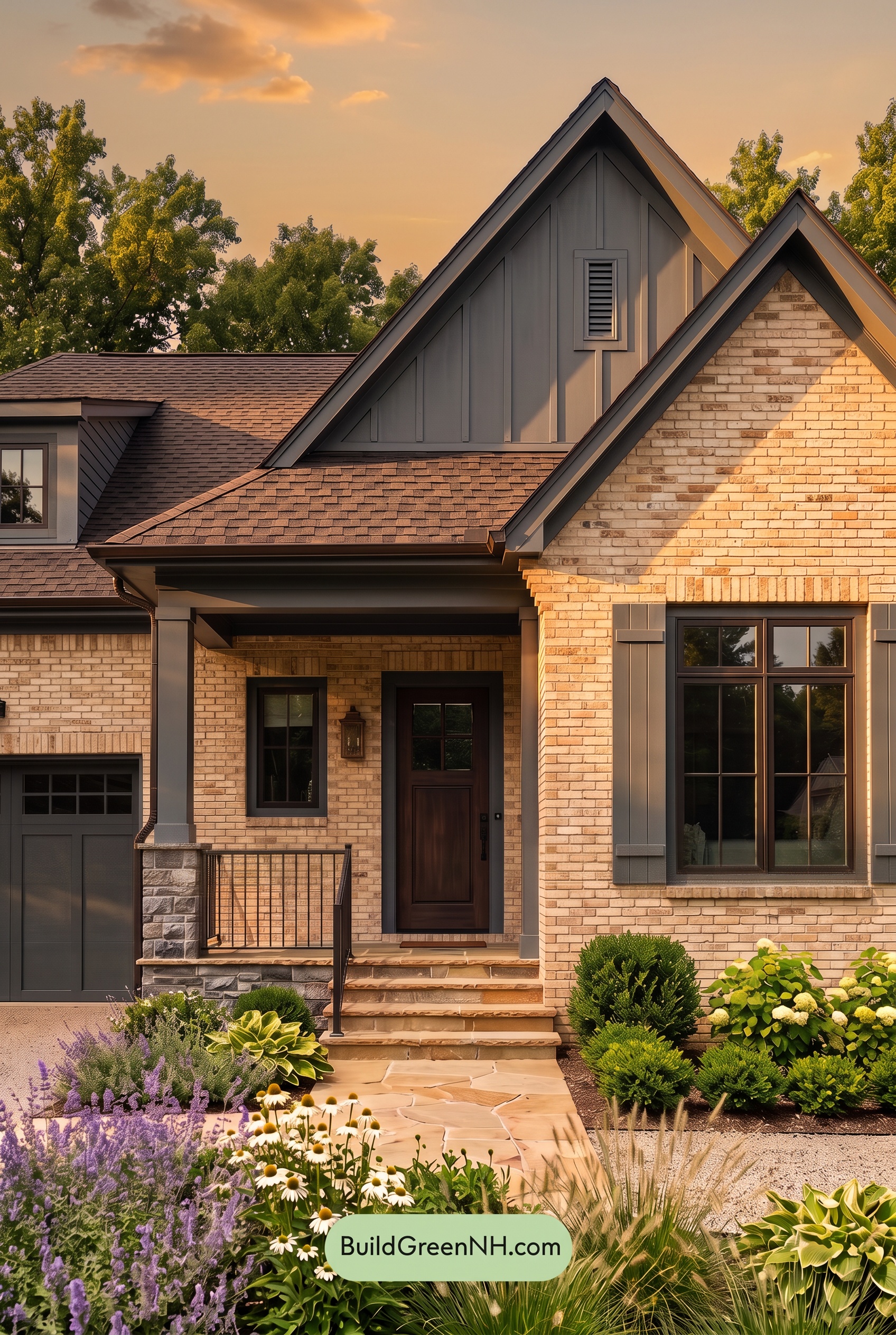 Cream Brick House Exterior Color Scheme: Indigo Brick Poise - Golden Hour