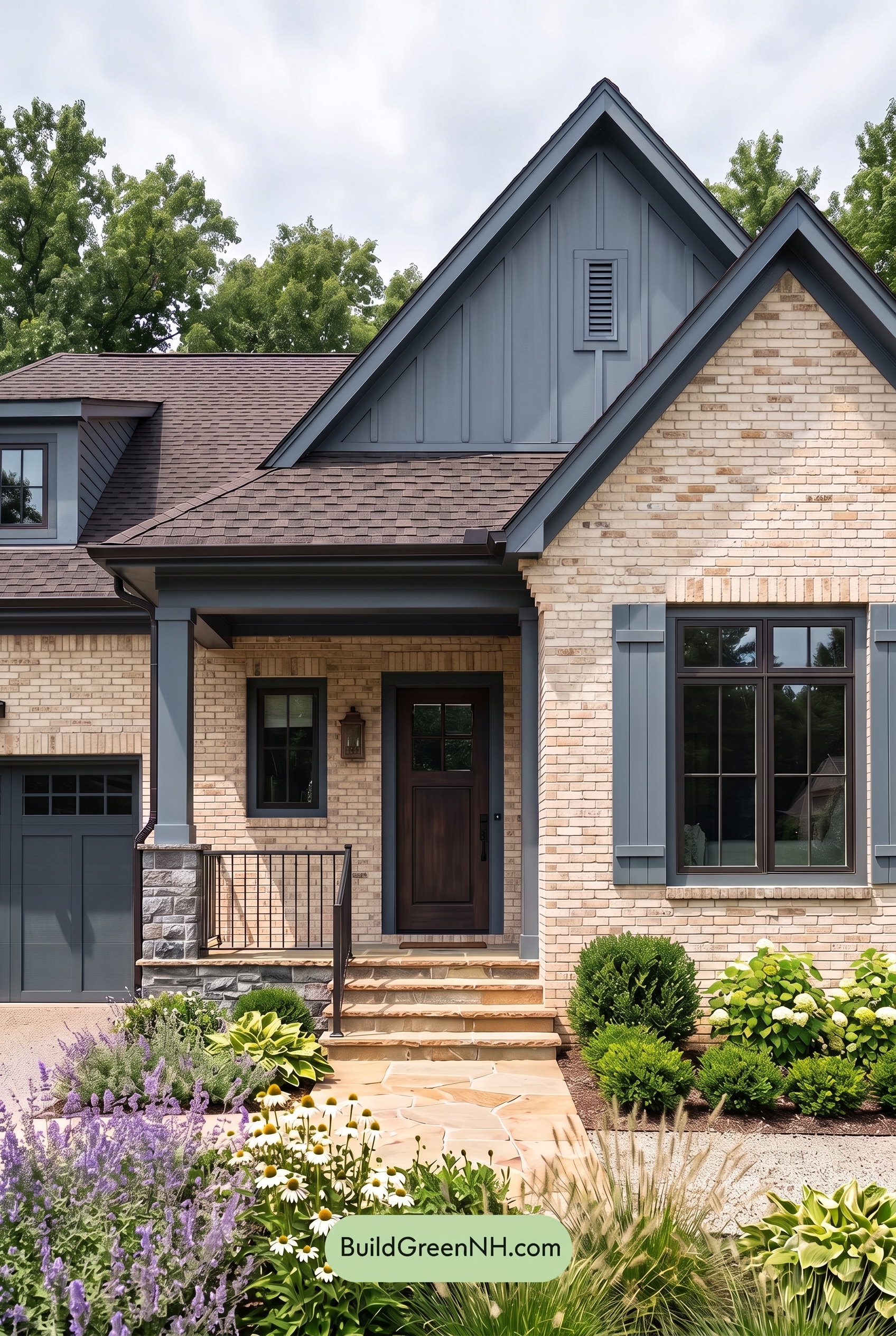 Cream Brick House Exterior Color Scheme: Indigo Brick Poise - Overcast