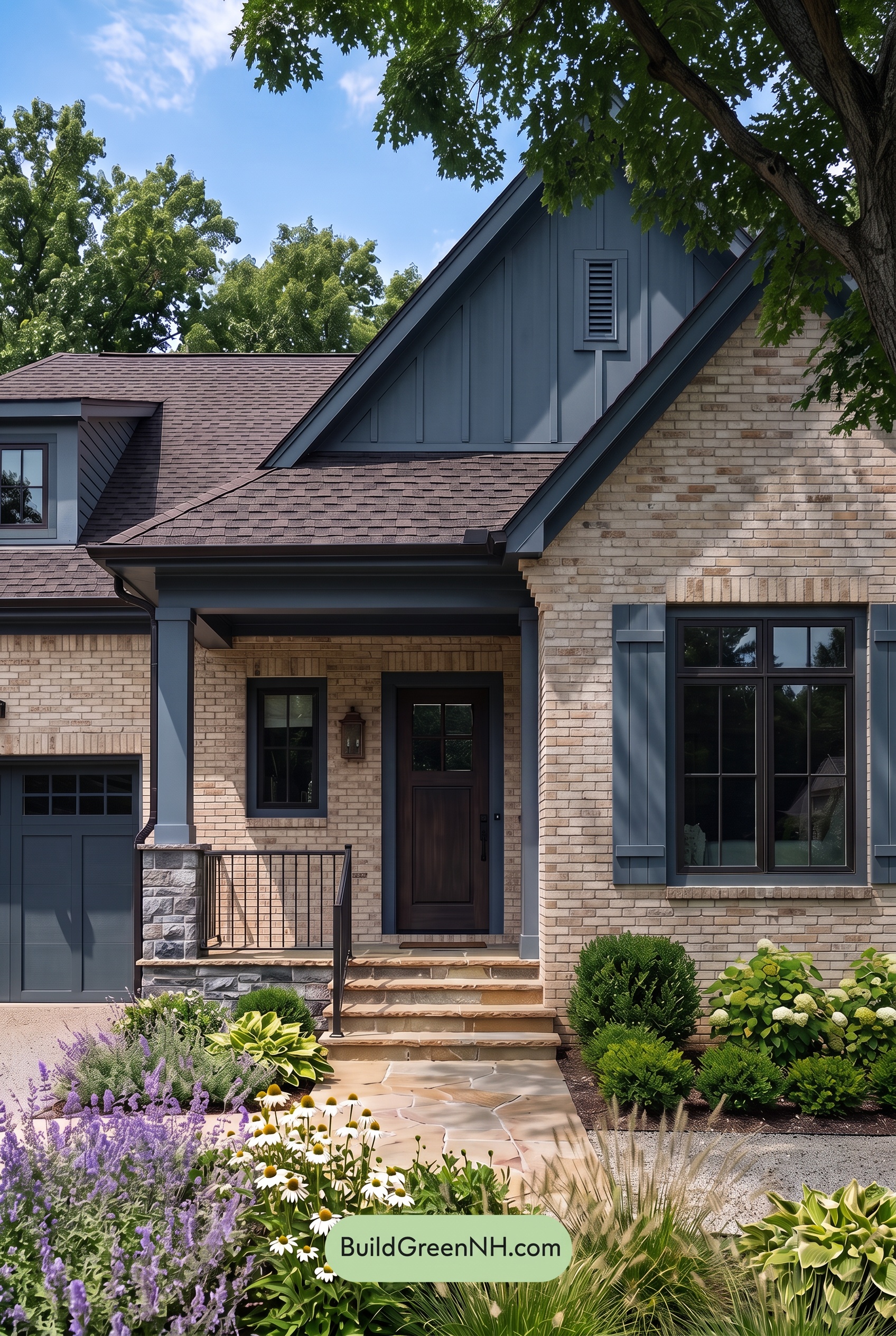 Cream Brick House Exterior Color Scheme: Indigo Brick Poise - Shade