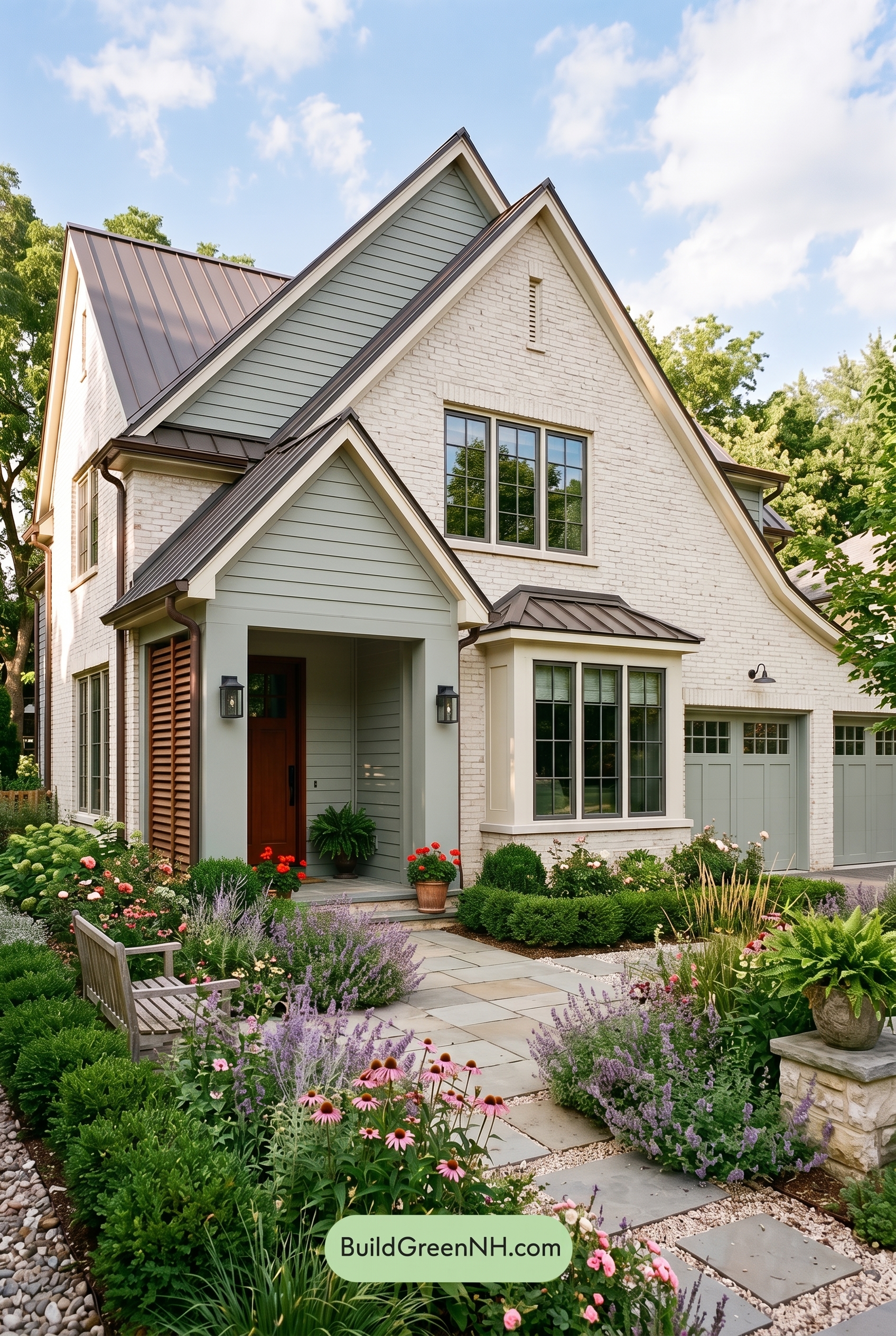 Cream Brick House Exterior Color Scheme: Juniper Gable Glow