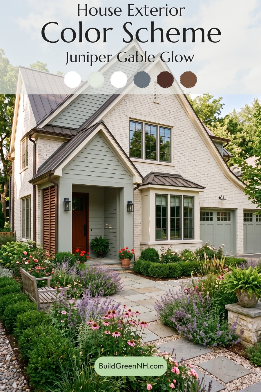 Cream Brick House Exterior Color Scheme: Juniper Gable Glow