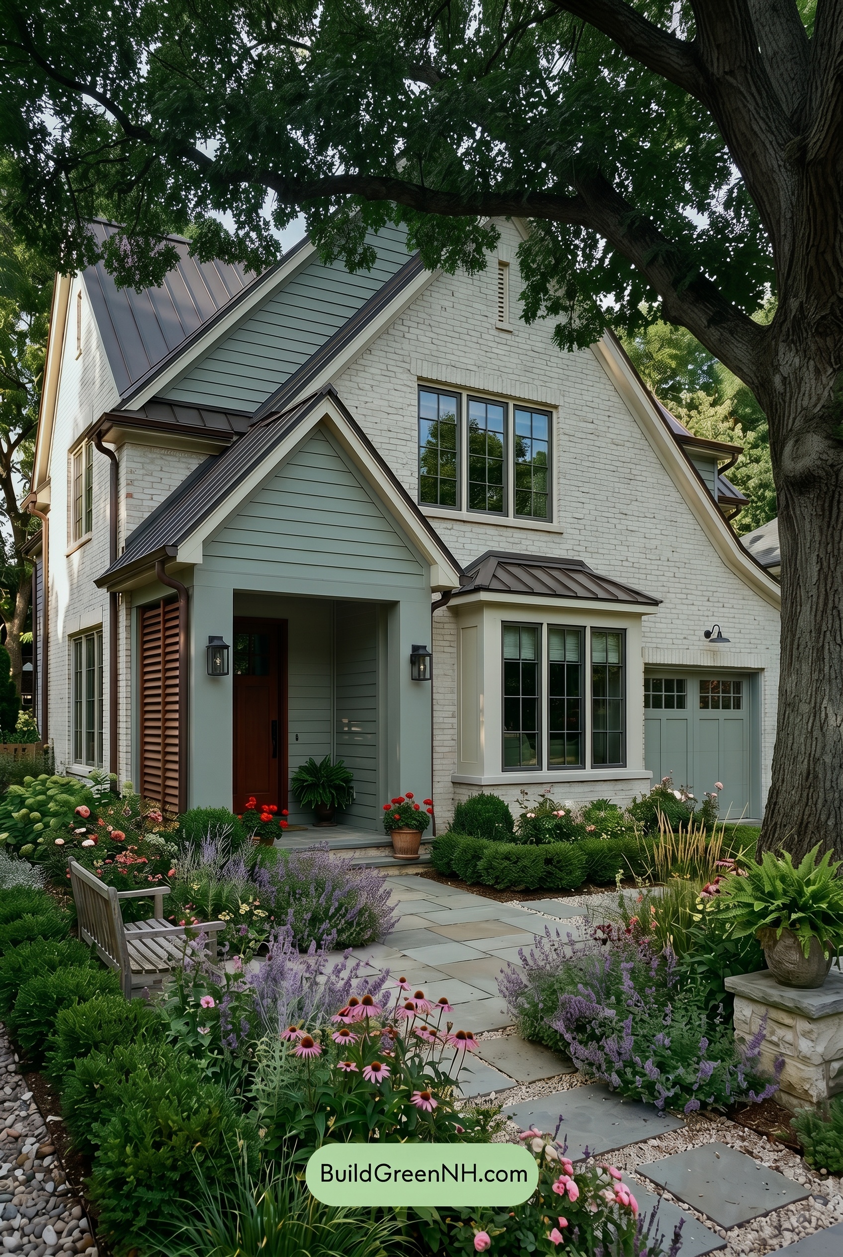 Cream Brick House Exterior Color Scheme: Juniper Gable Glow - Shade