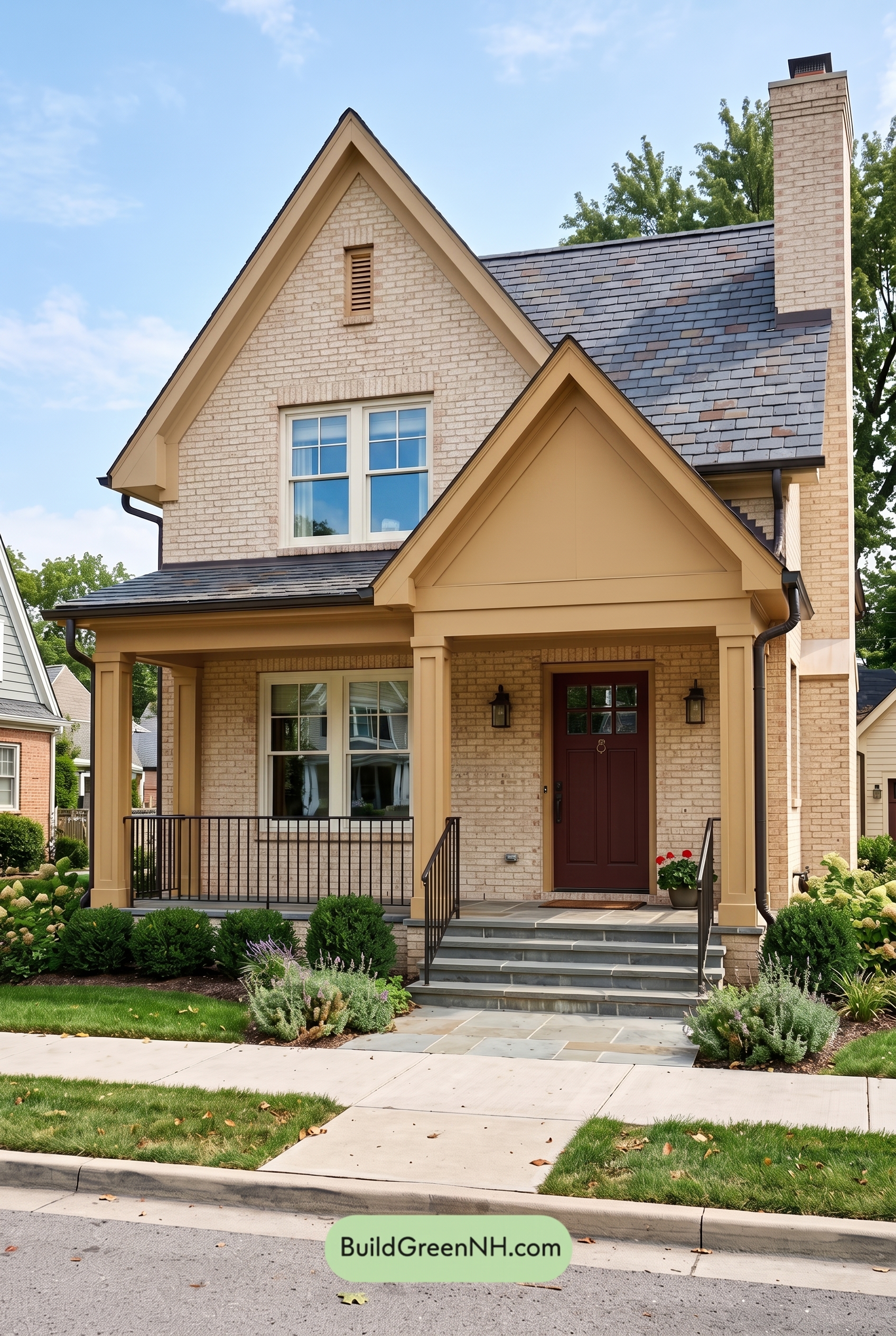 Cream Brick House Exterior Color Scheme: Marigold Porch Signal