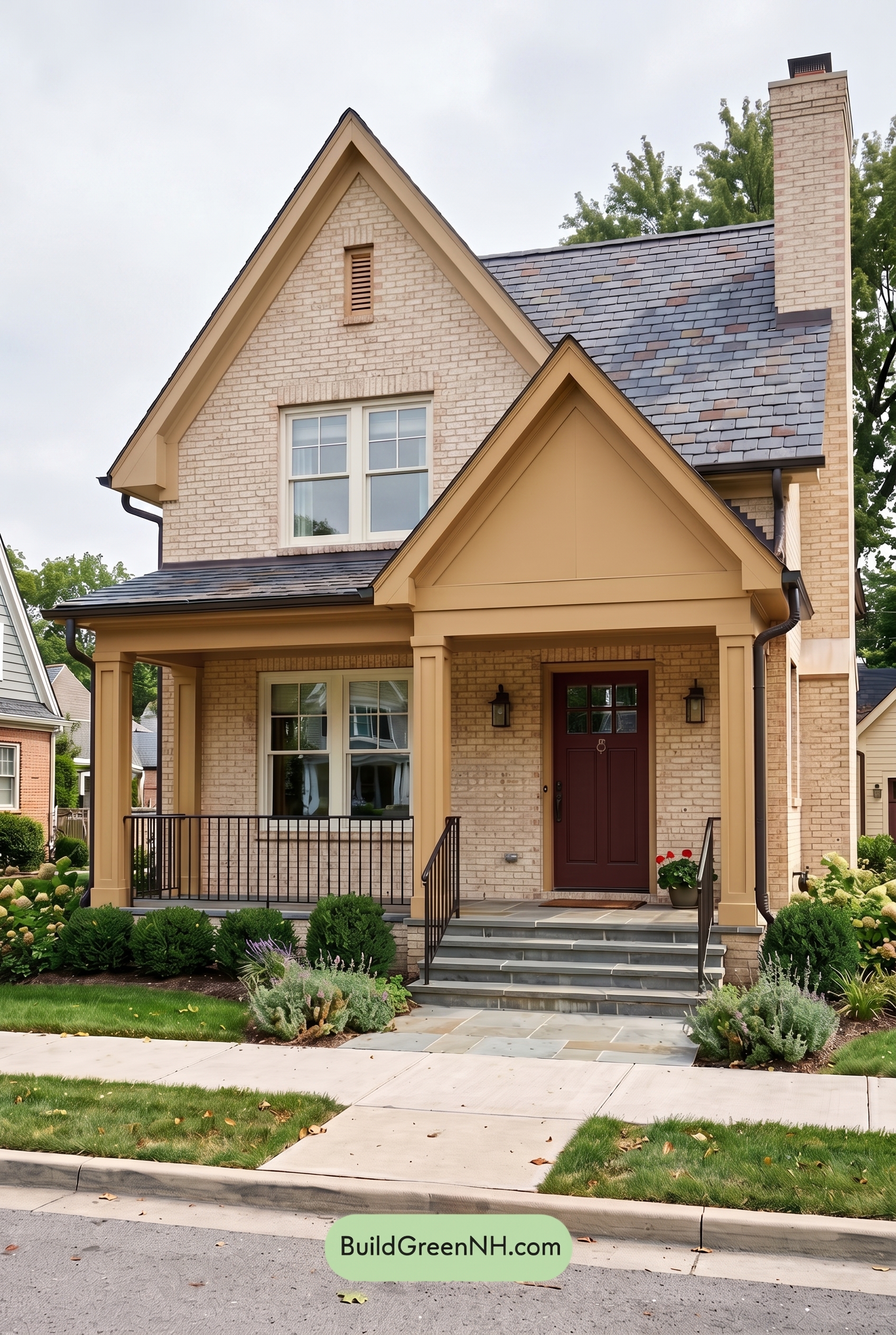Cream Brick House Exterior Color Scheme: Marigold Porch Signal - Overcast