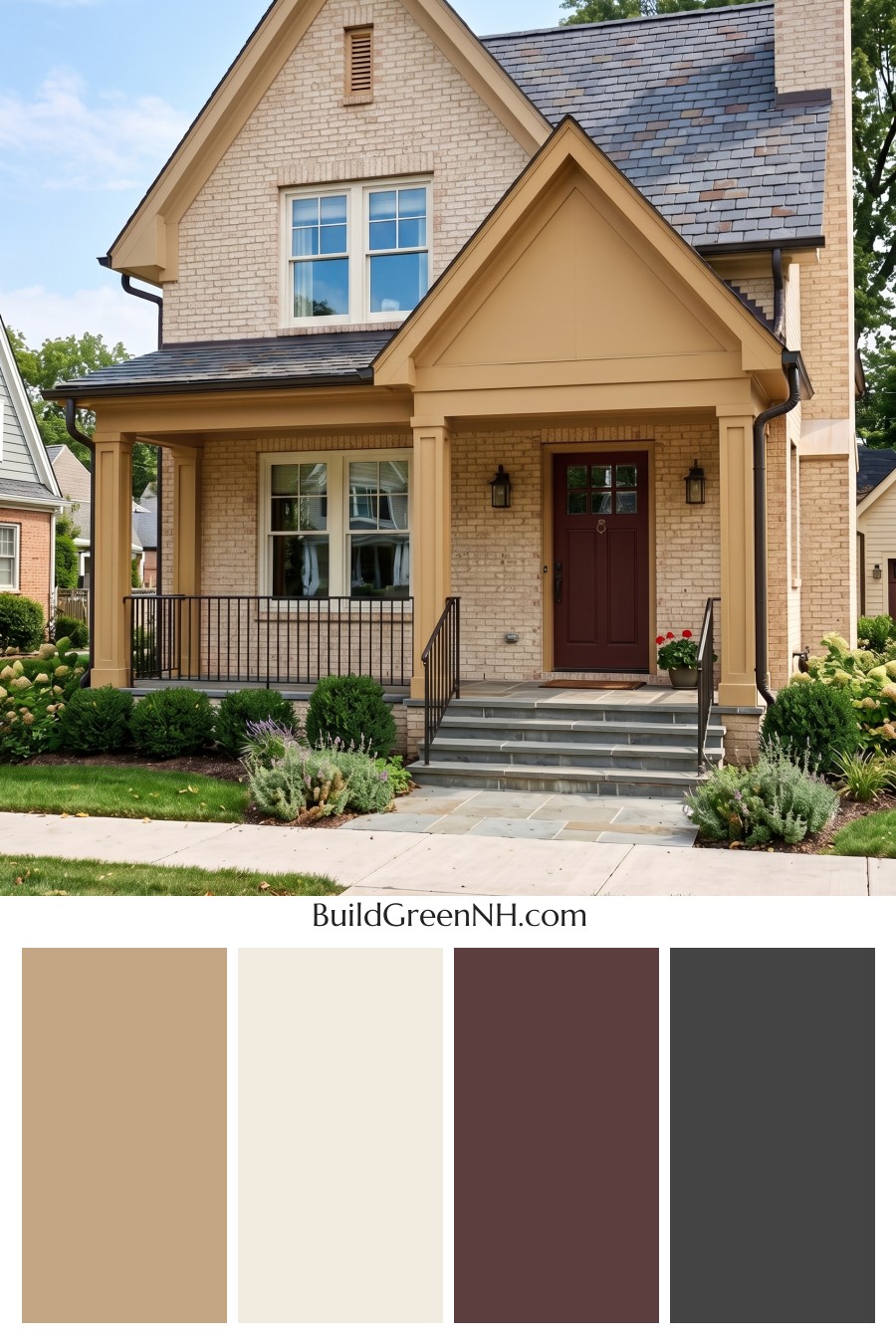 Cream Brick House Exterior Color Scheme: Marigold Porch Signal