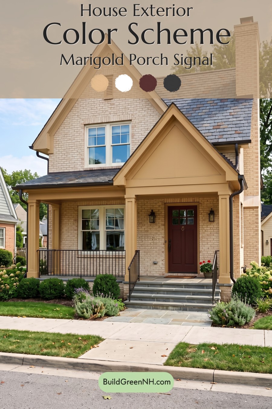 Cream Brick House Exterior Color Scheme: Marigold Porch Signal