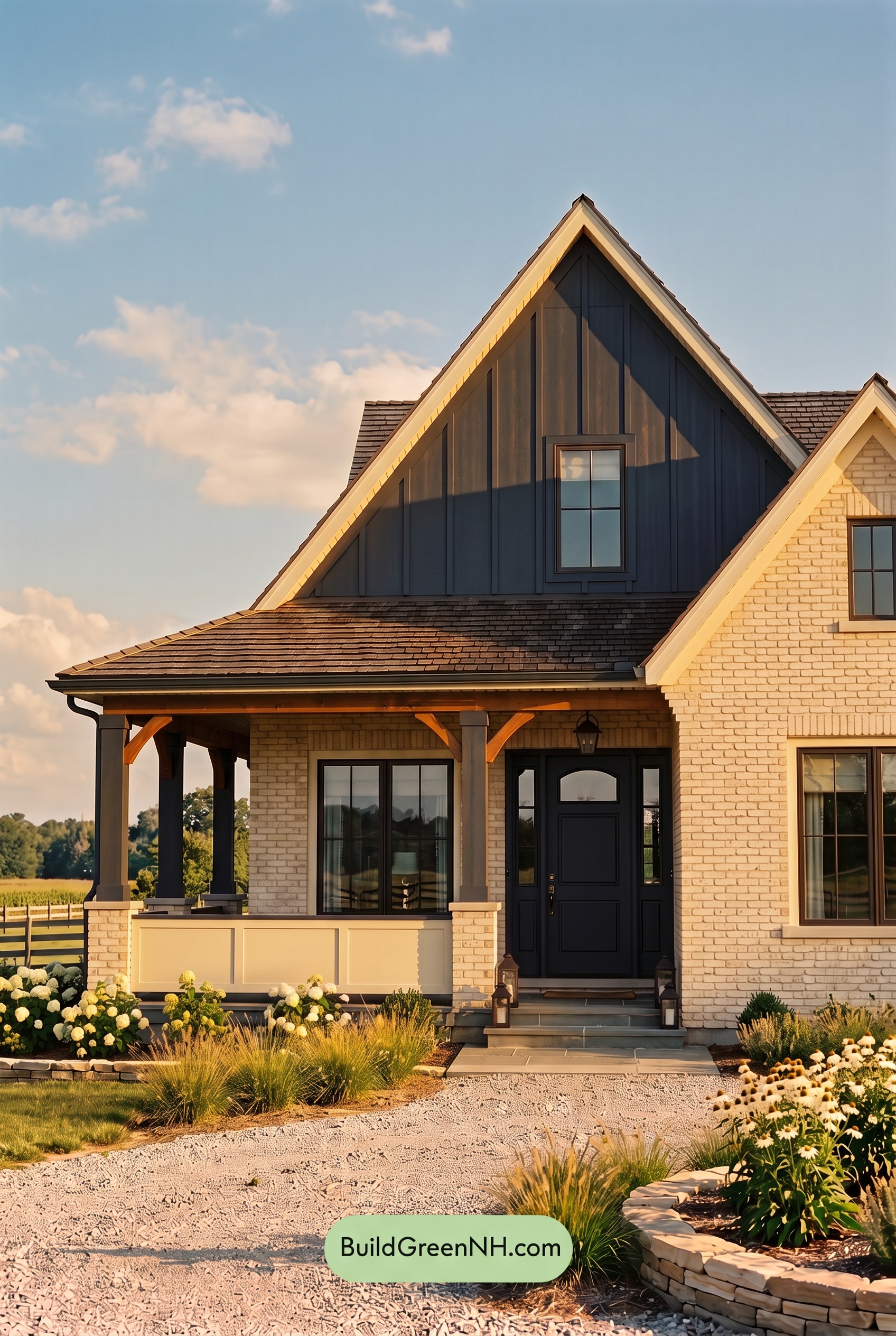 Cream Brick House Exterior Color Scheme: Midnight Veranda Note - Golden Hour