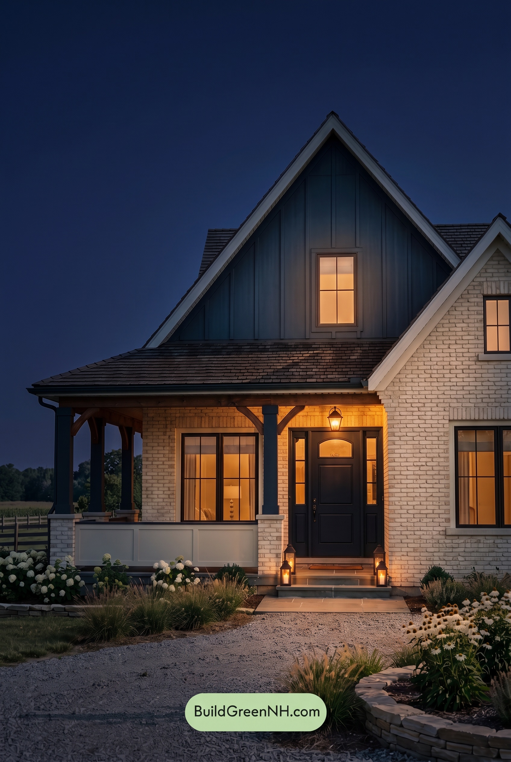 Cream Brick House Exterior Color Scheme: Midnight Veranda Note - Nighttime