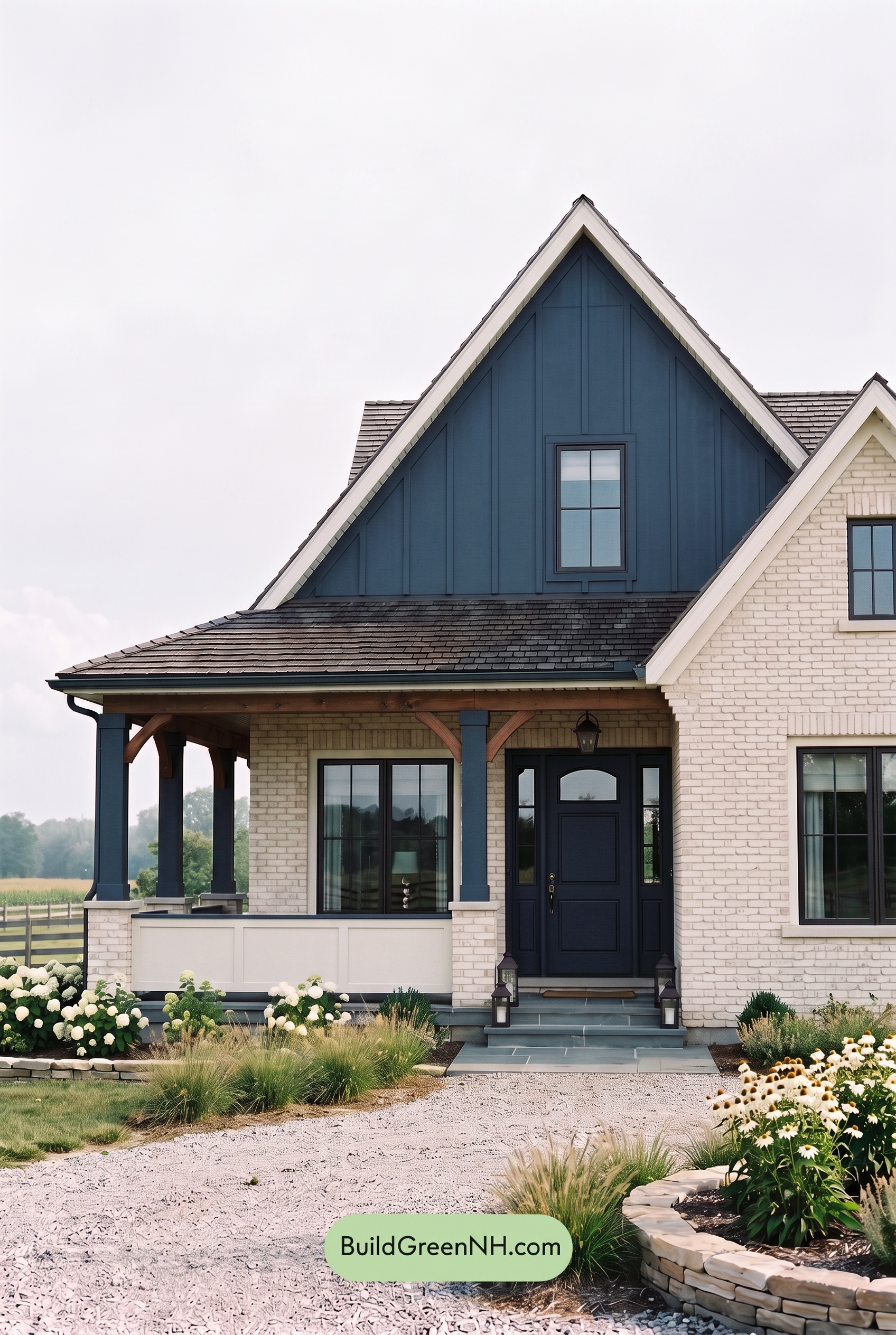 Cream Brick House Exterior Color Scheme: Midnight Veranda Note - Overcast