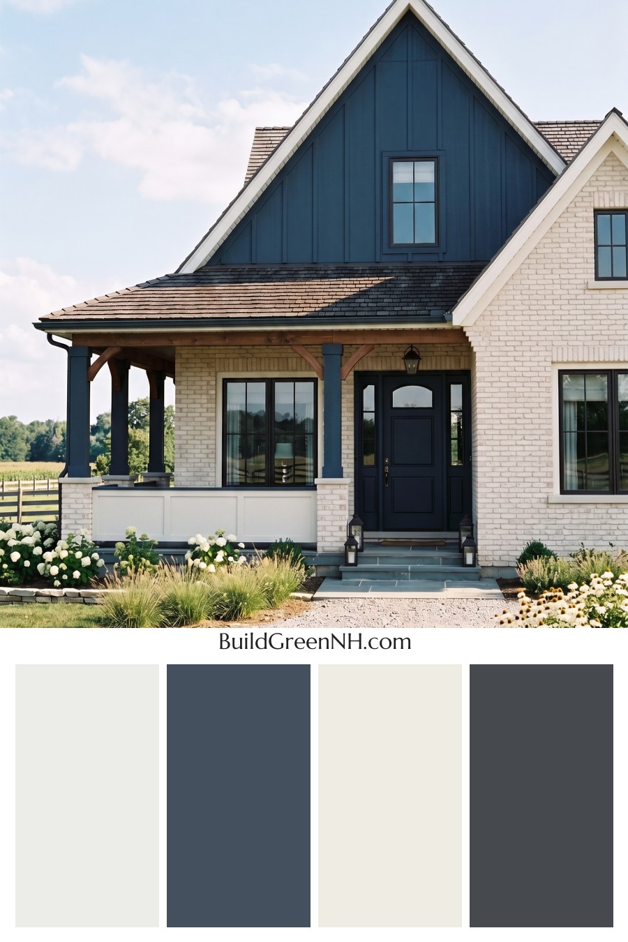 Cream Brick House Exterior Color Scheme: Midnight Veranda Note