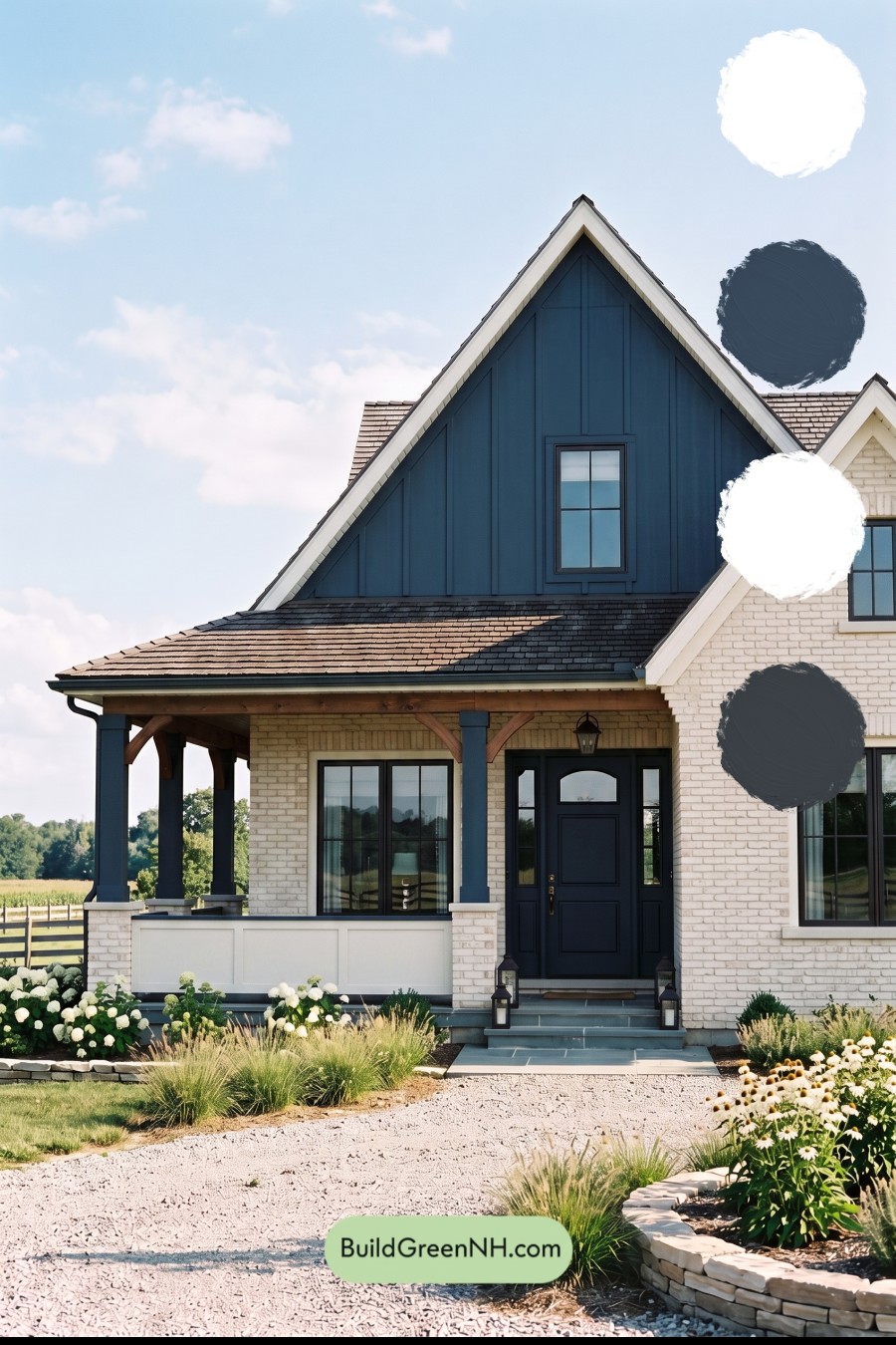 Cream Brick House Exterior Color Scheme: Midnight Veranda Note