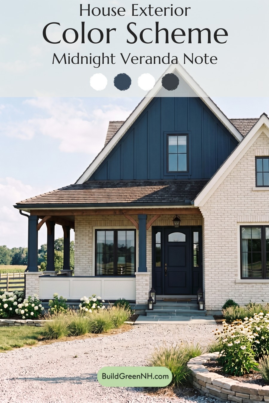 Cream Brick House Exterior Color Scheme: Midnight Veranda Note