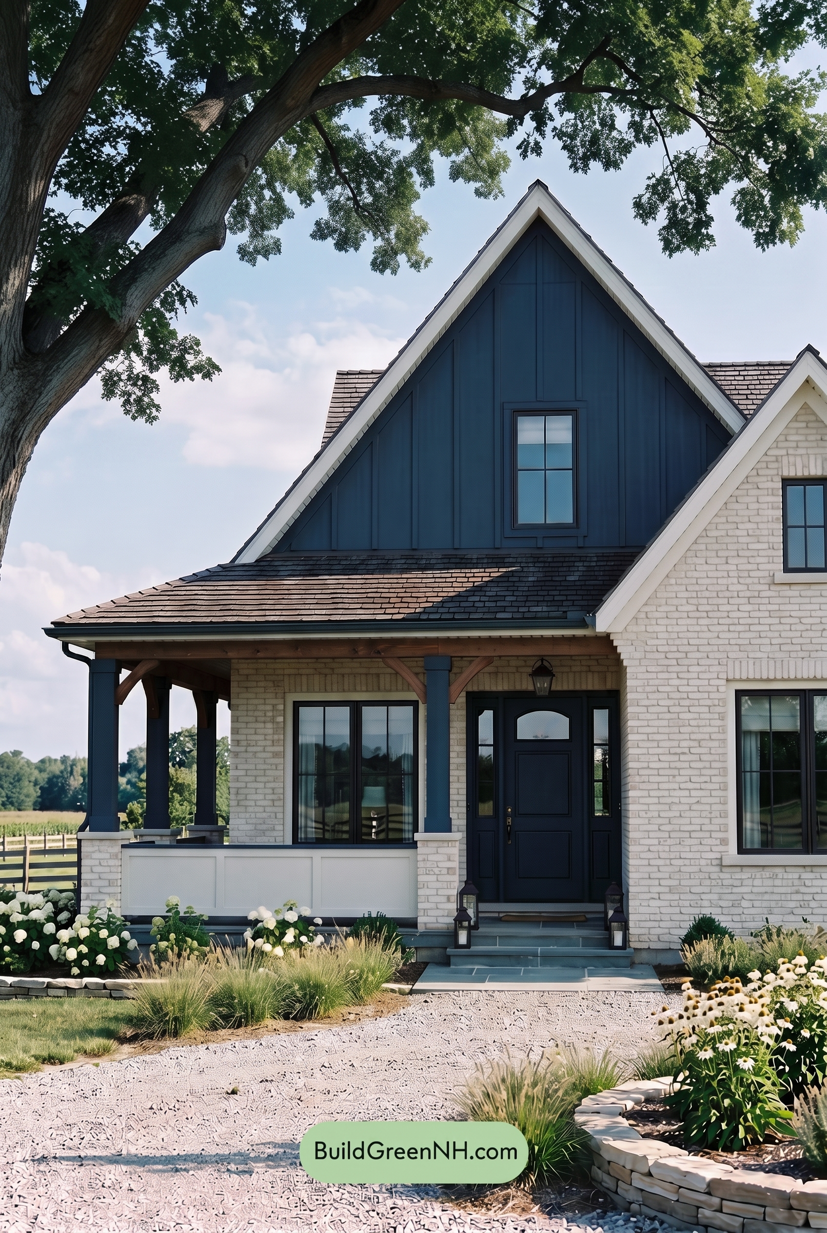 Cream Brick House Exterior Color Scheme: Midnight Veranda Note - Shade