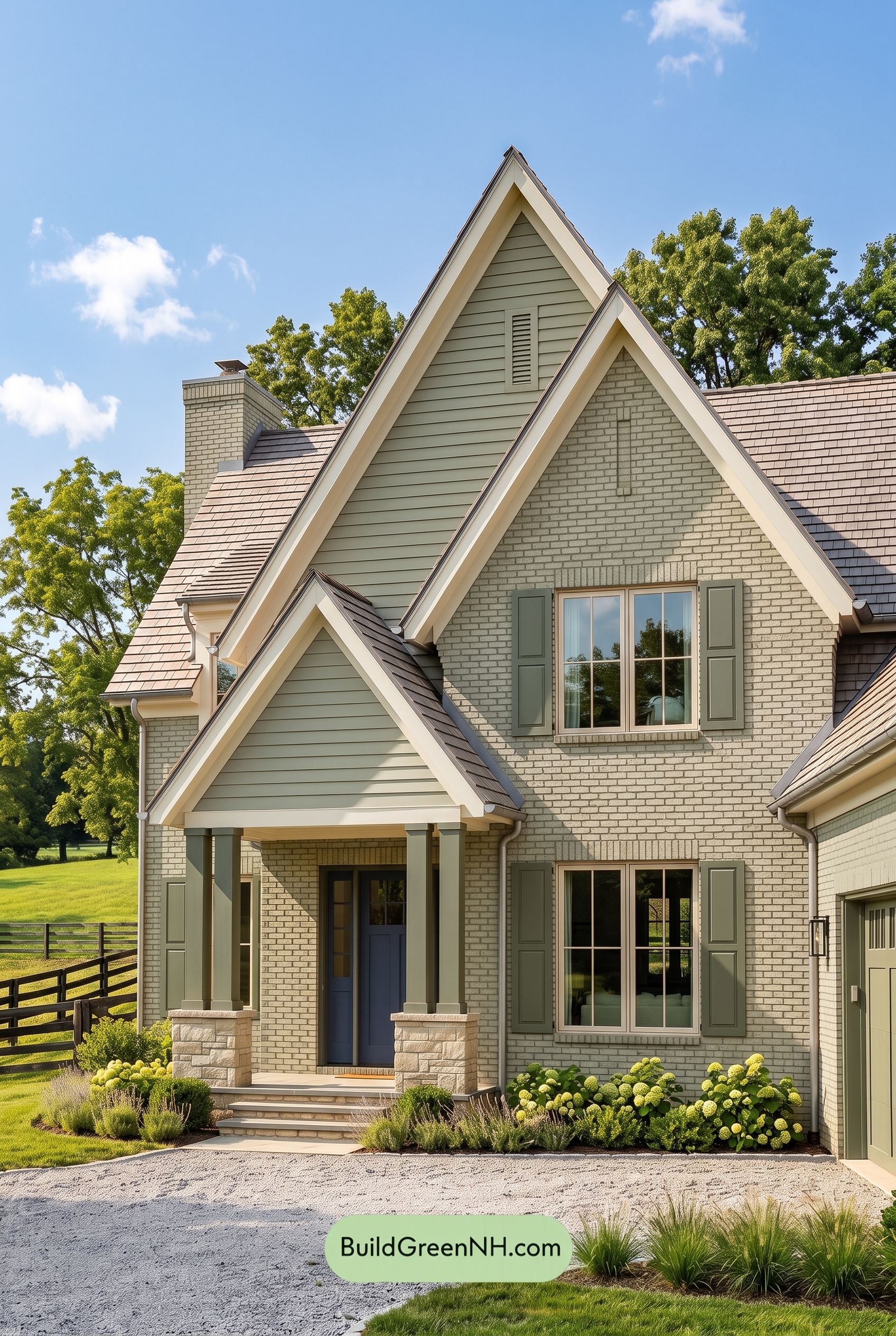 Cream Brick House Exterior Color Scheme: Moss Gable Haven