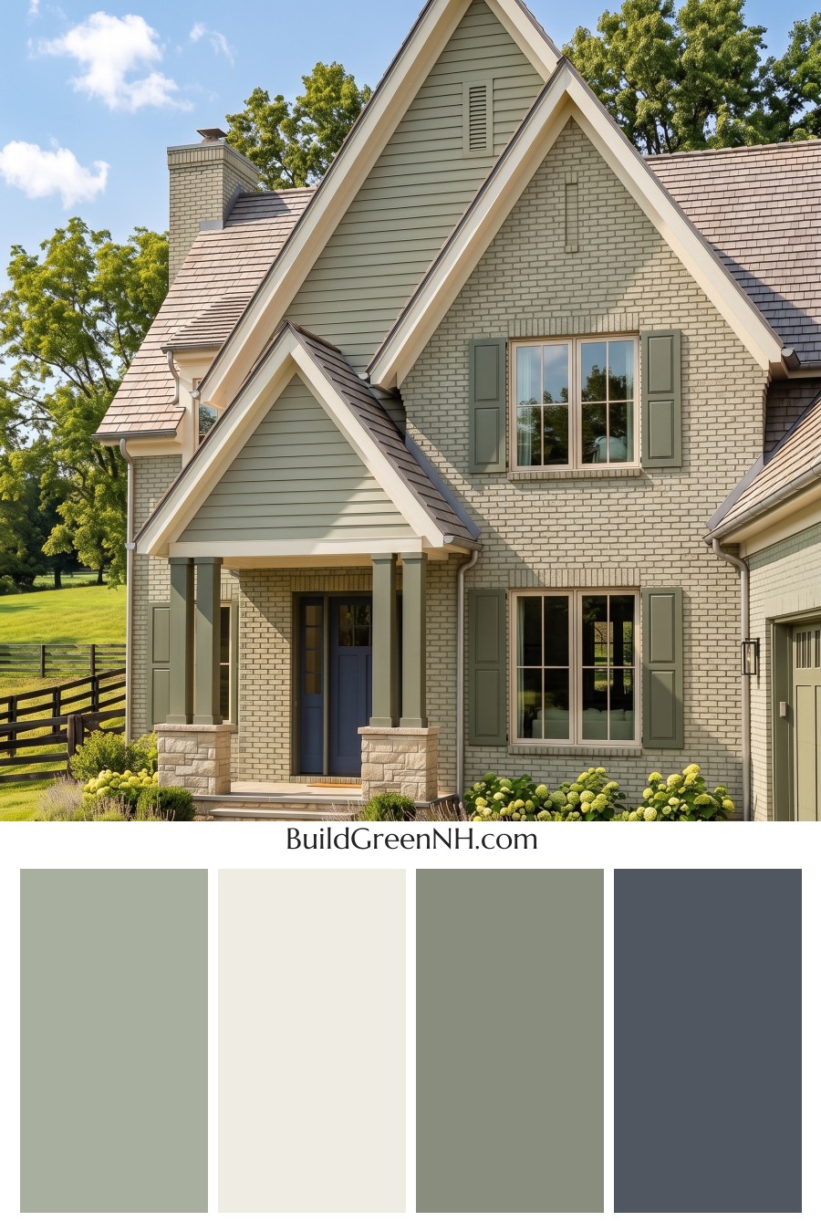 Cream Brick House Exterior Color Scheme: Moss Gable Haven