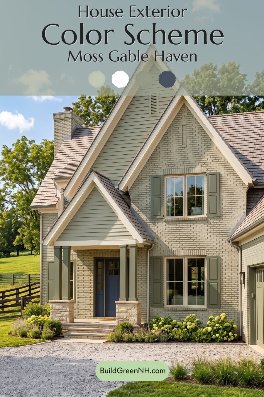 Cream Brick House Exterior Color Scheme: Moss Gable Haven
