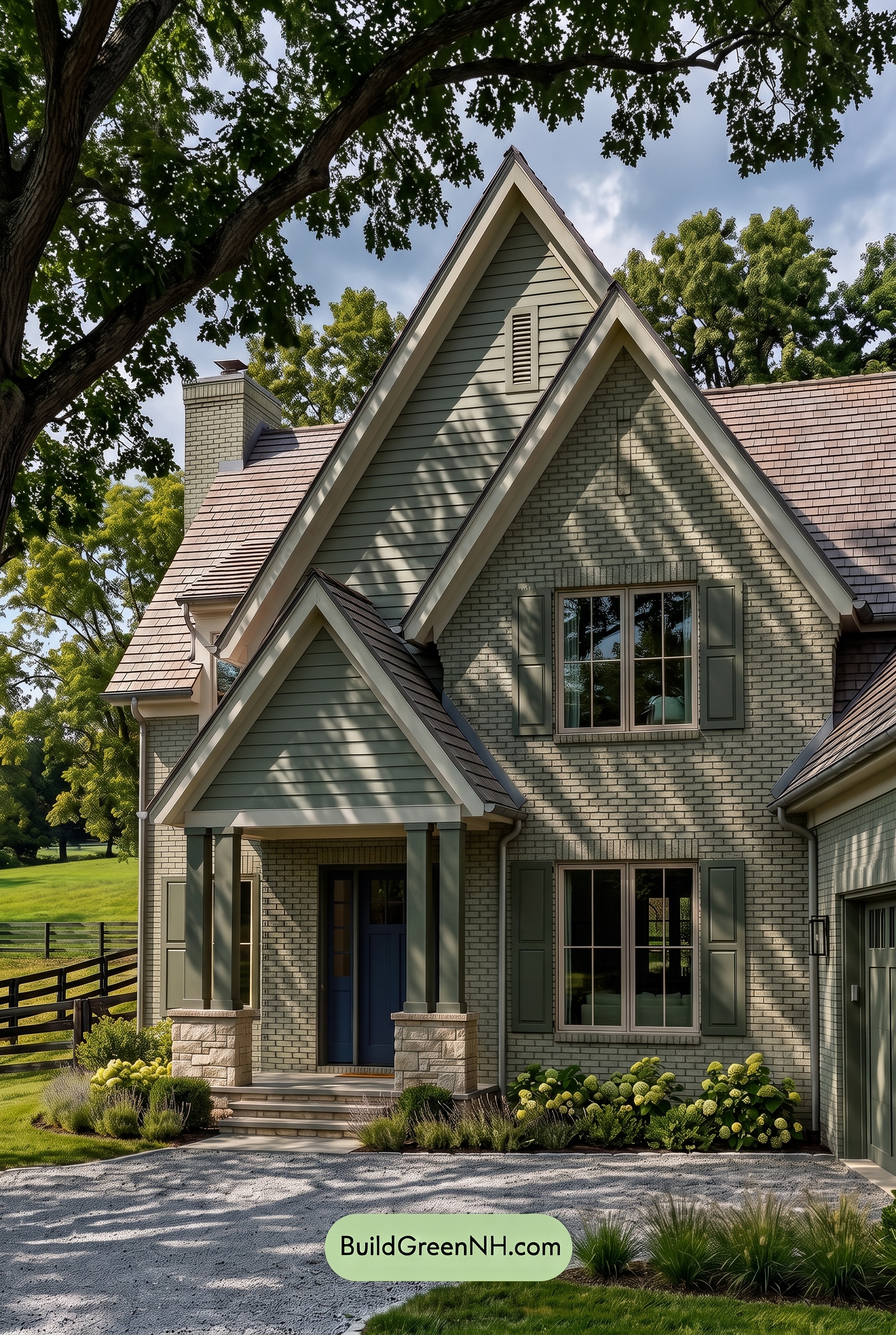 Cream Brick House Exterior Color Scheme: Moss Gable Haven - Shade