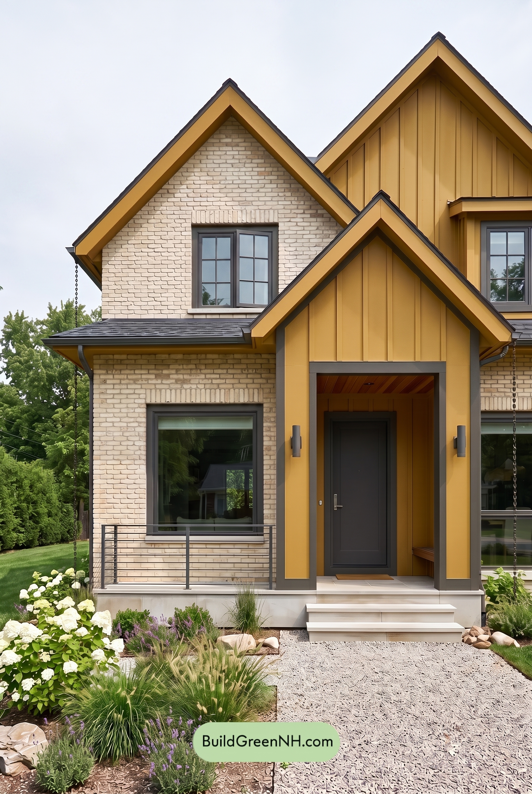 Cream Brick House Exterior Color Scheme: Ochre Quietline - Overcast