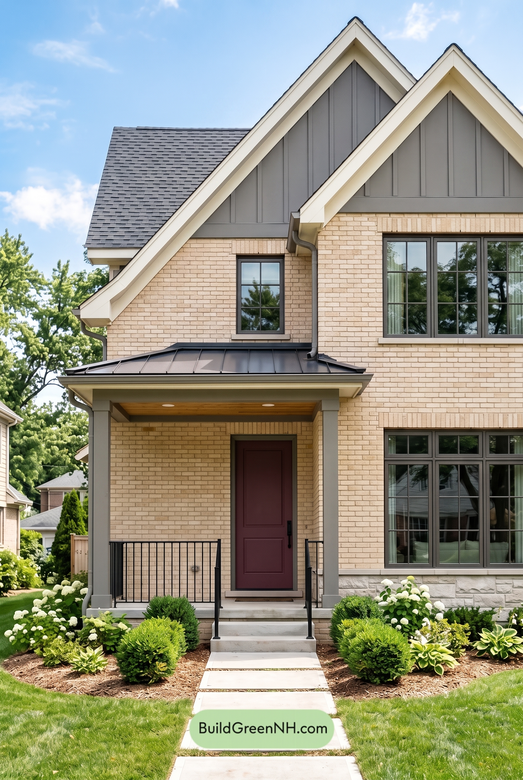 Cream Brick House Exterior Color Scheme: Pewter Lantern House
