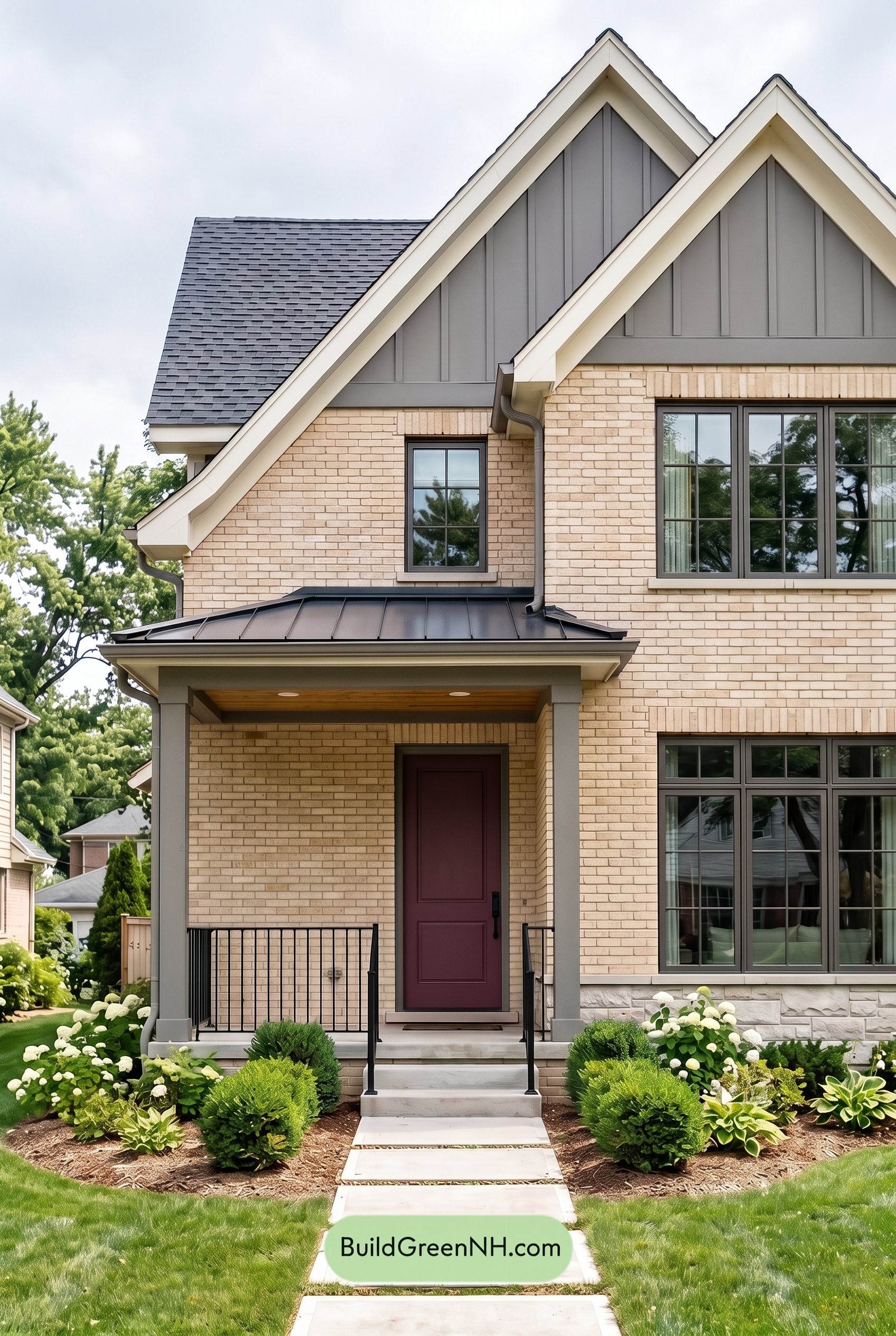 Cream Brick House Exterior Color Scheme: Pewter Lantern House - Overcast