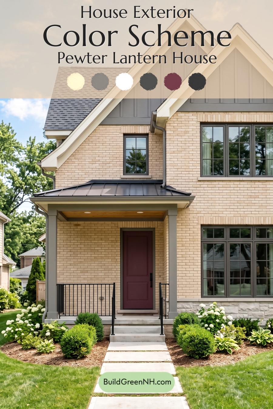 Cream Brick House Exterior Color Scheme: Pewter Lantern House