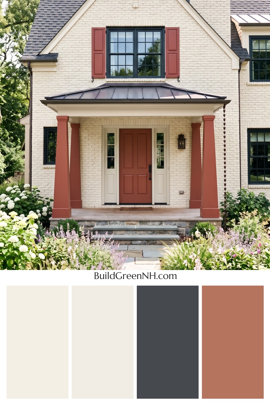 Cream Brick House Exterior Color Scheme: Ruby Portico Measure
