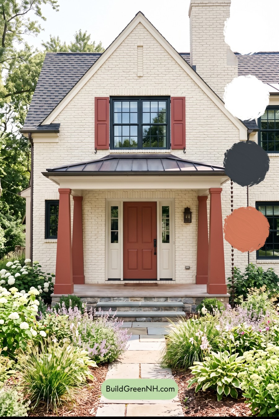 Cream Brick House Exterior Color Scheme: Ruby Portico Measure