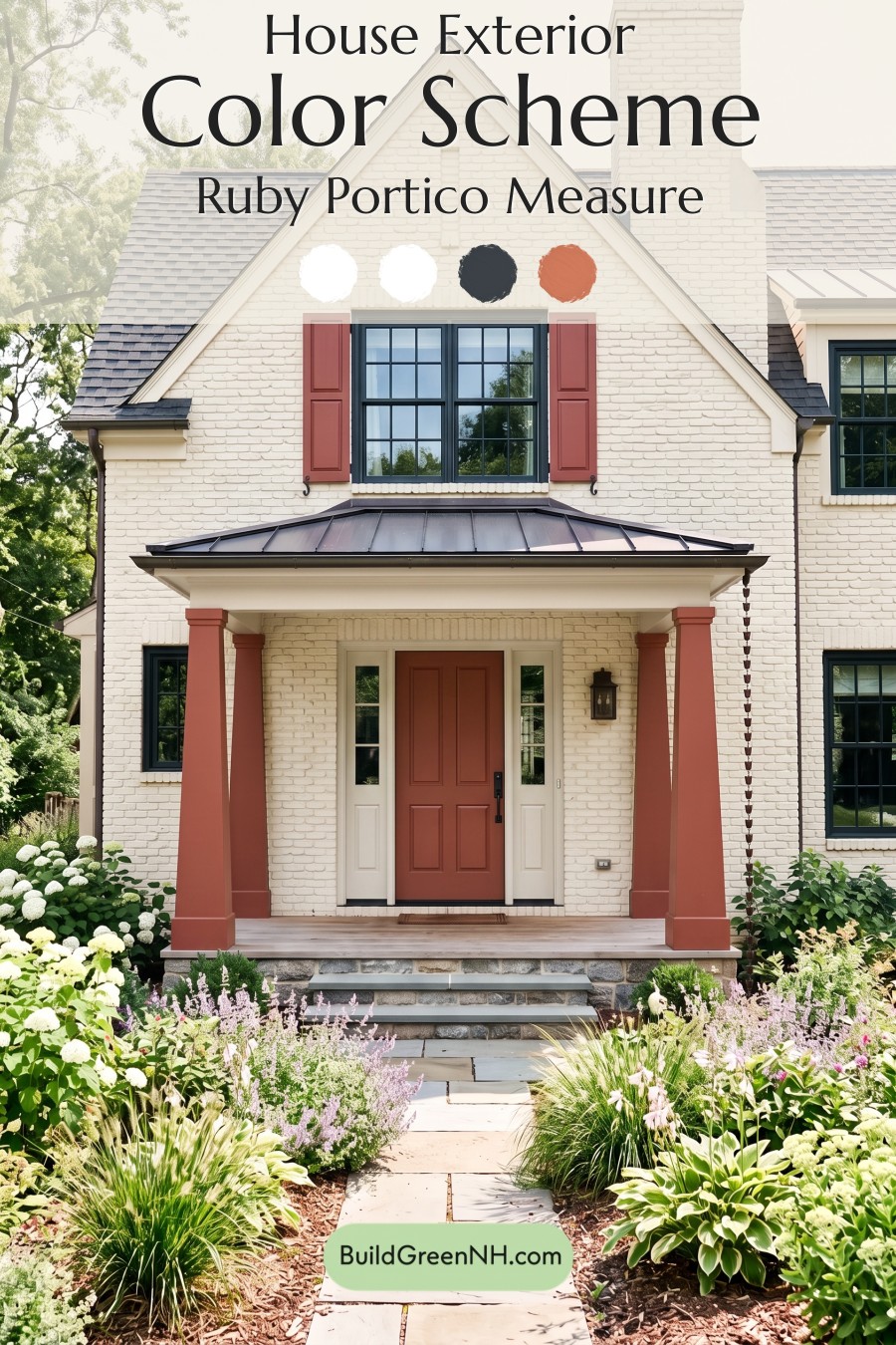 Cream Brick House Exterior Color Scheme: Ruby Portico Measure