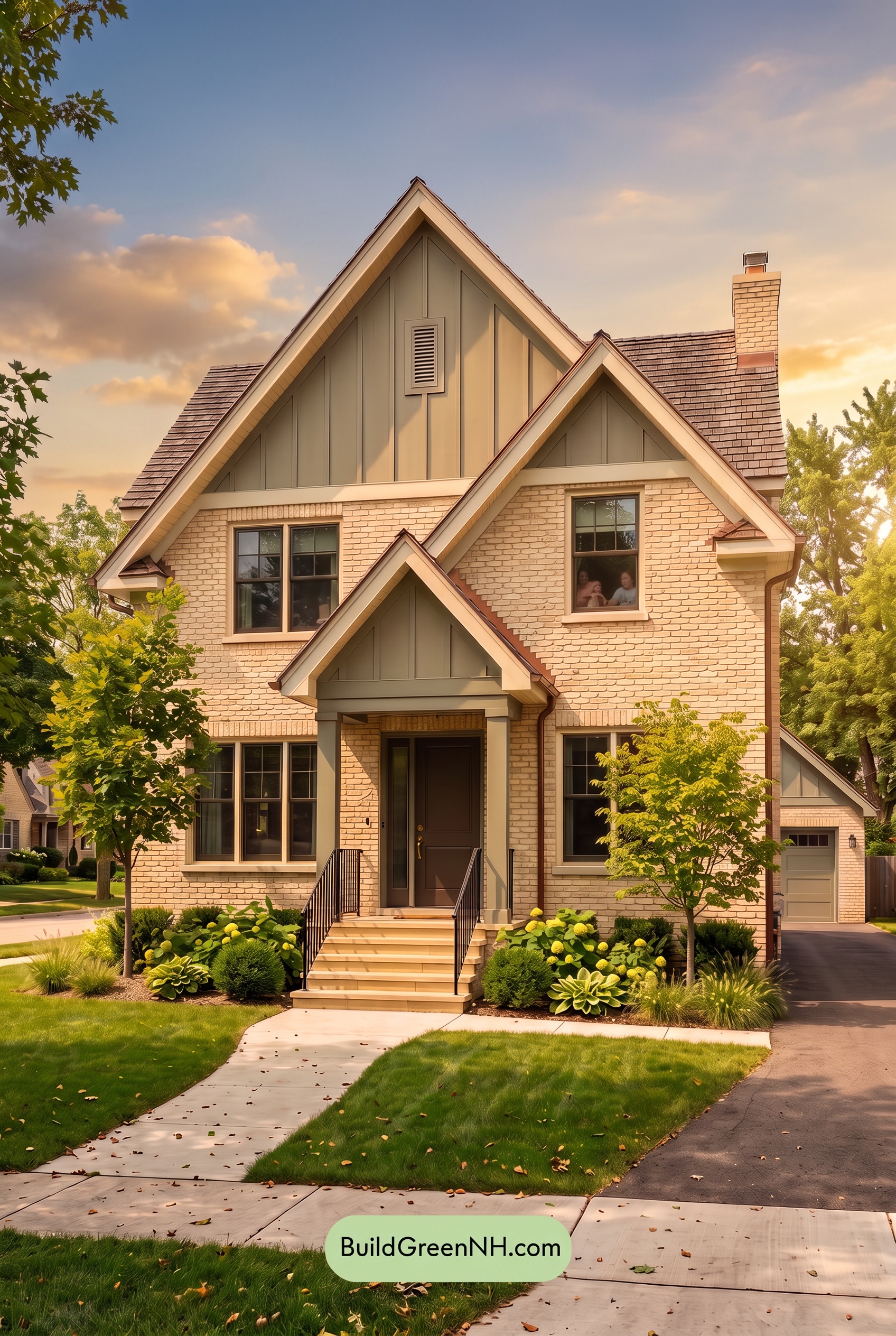 Cream Brick House Exterior Color Scheme: Sage Brick Poise - Golden Hour