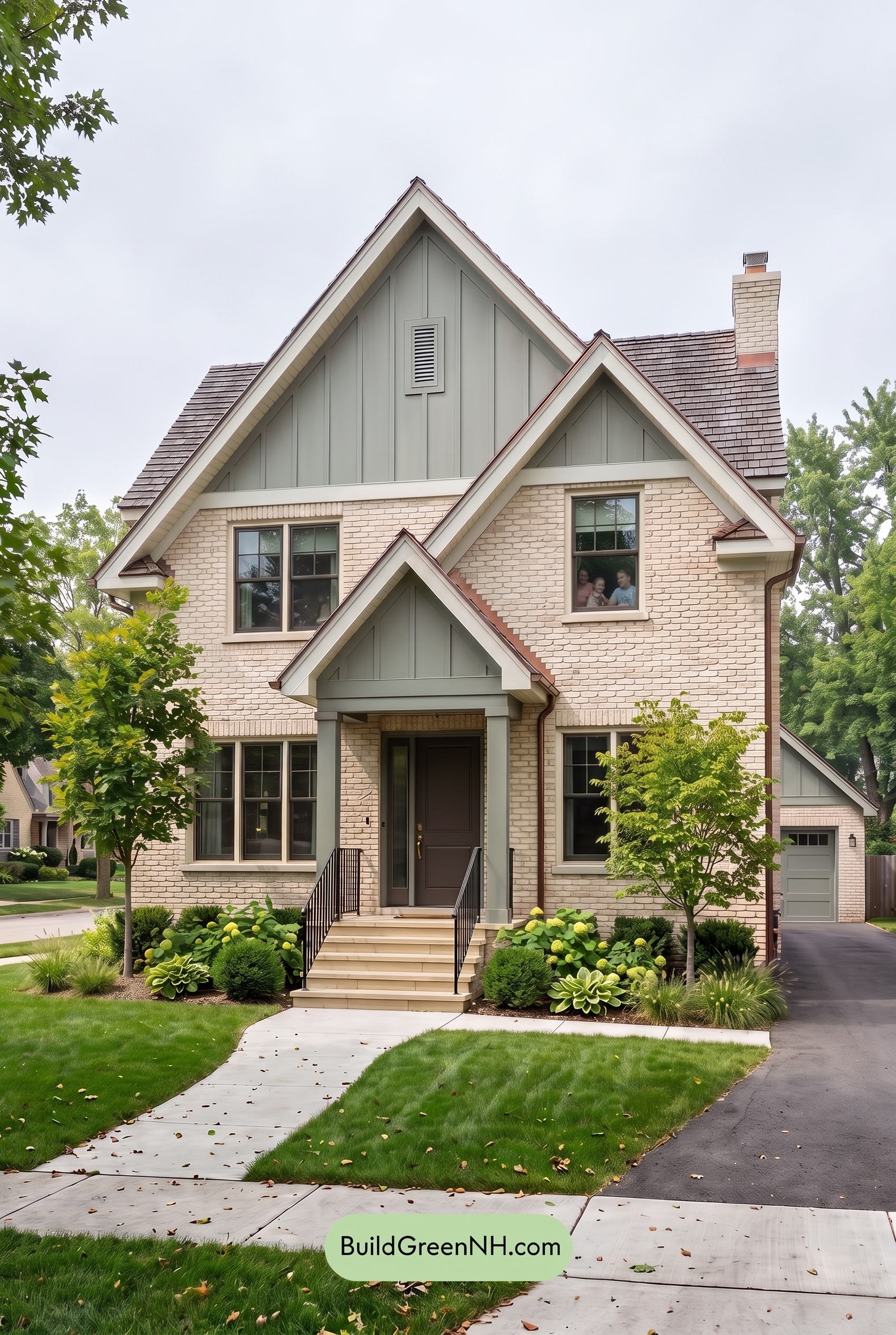 Cream Brick House Exterior Color Scheme: Sage Brick Poise - Overcast
