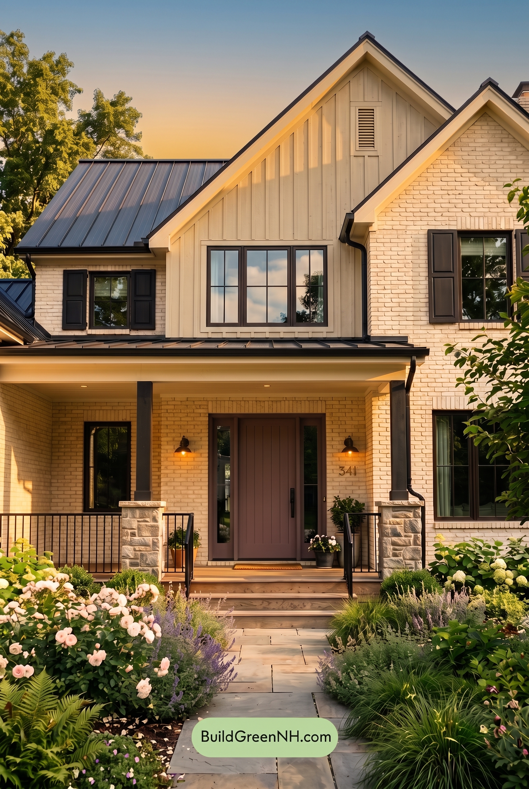 Cream Brick House Exterior Color Scheme: Vanilla Onyx Quiet - Golden Hour