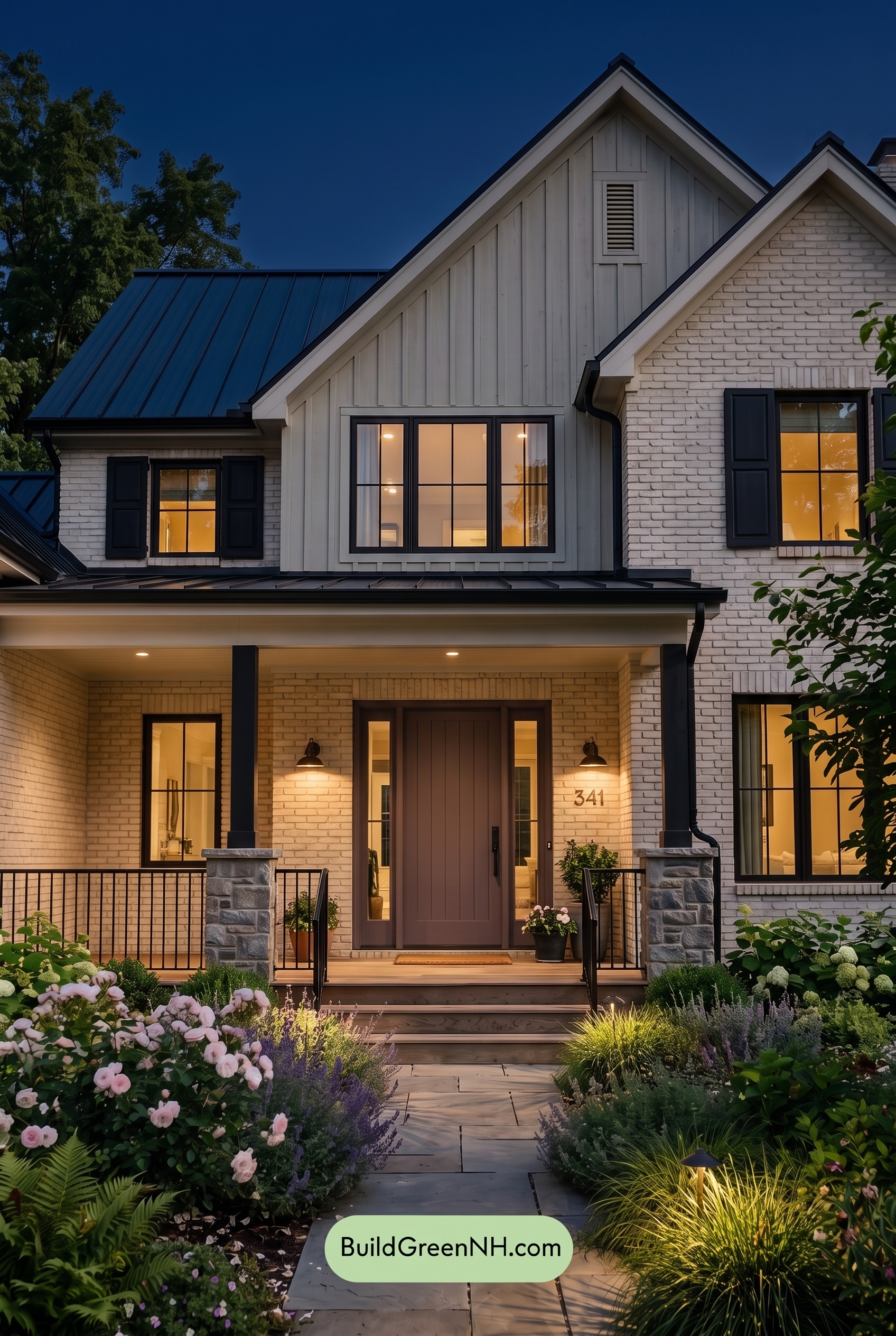 Cream Brick House Exterior Color Scheme: Vanilla Onyx Quiet - Nighttime