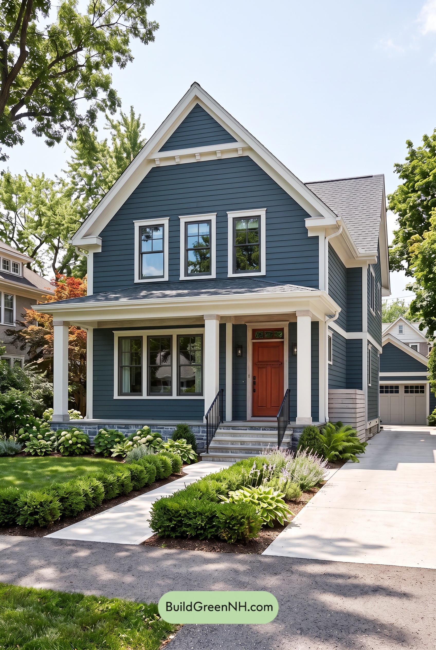 Dark Blue House Exterior with Wood Color Scheme: Blue Ash Threshold
