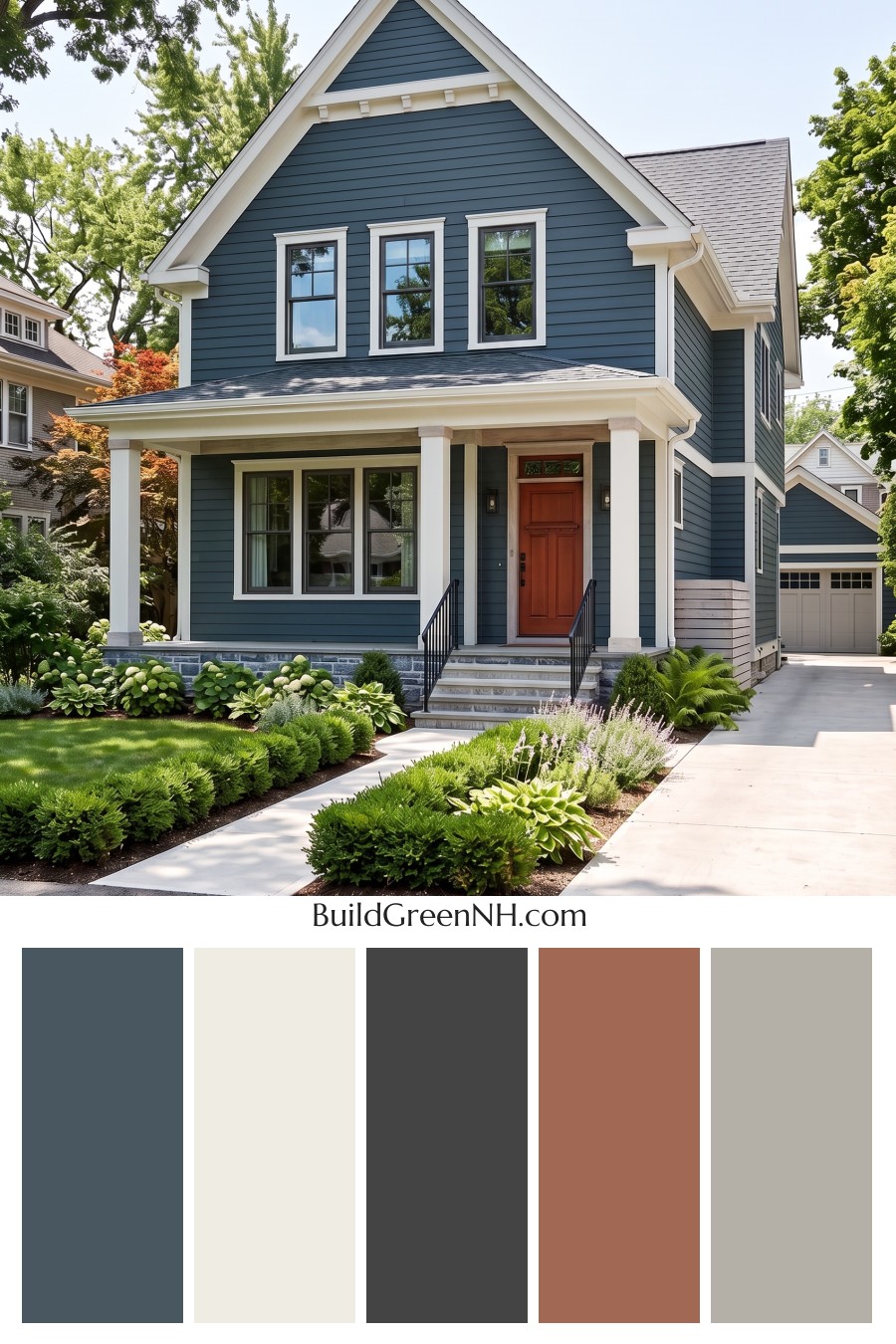 Dark Blue House Exterior with Wood Color Scheme: Blue Ash Threshold