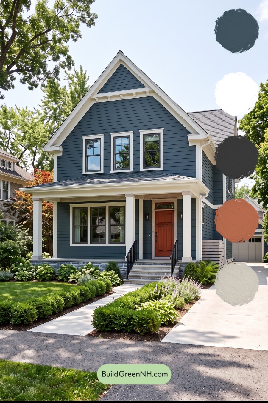 Dark Blue House Exterior with Wood Color Scheme: Blue Ash Threshold
