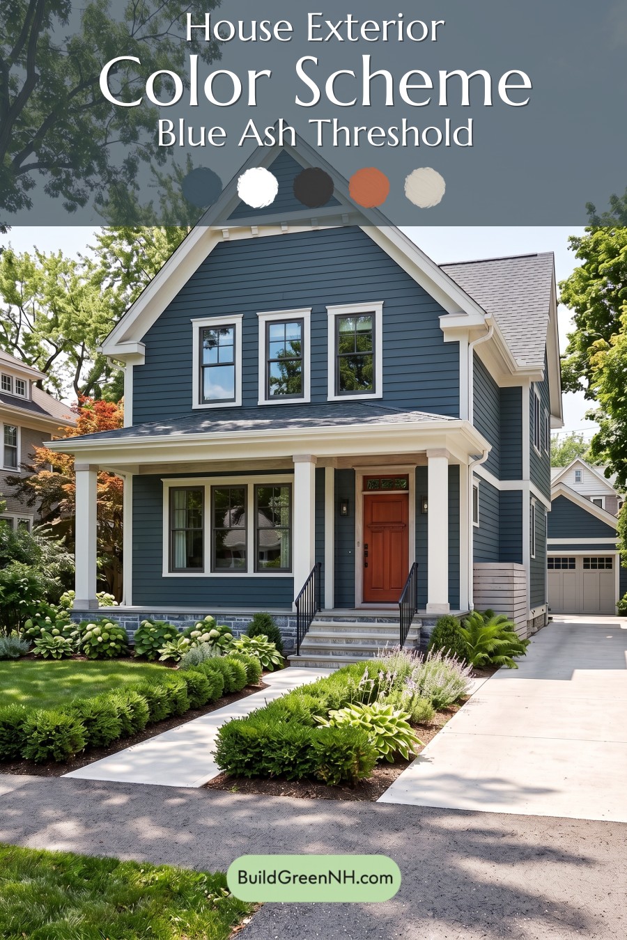 Dark Blue House Exterior with Wood Color Scheme: Blue Ash Threshold