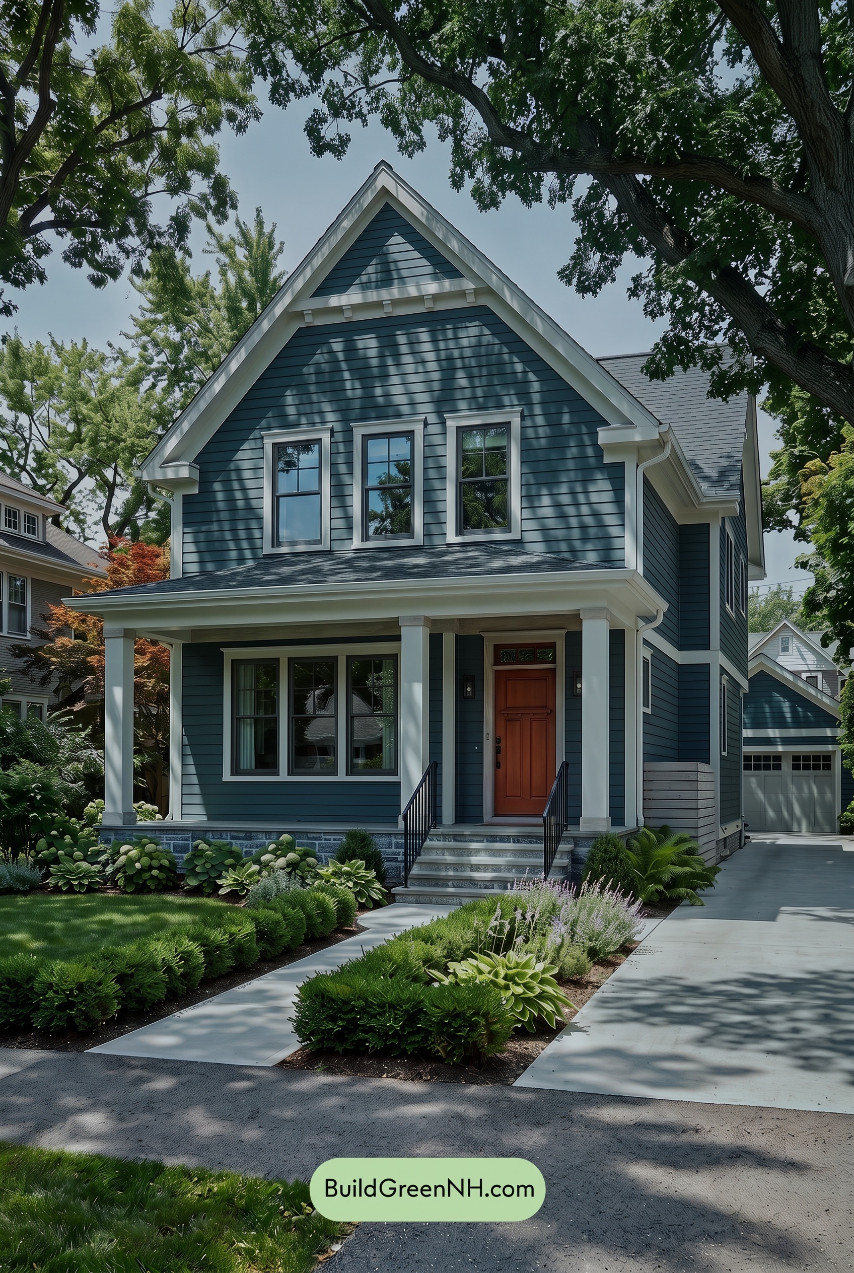 Dark Blue House Exterior with Wood Color Scheme: Blue Ash Threshold - Shade