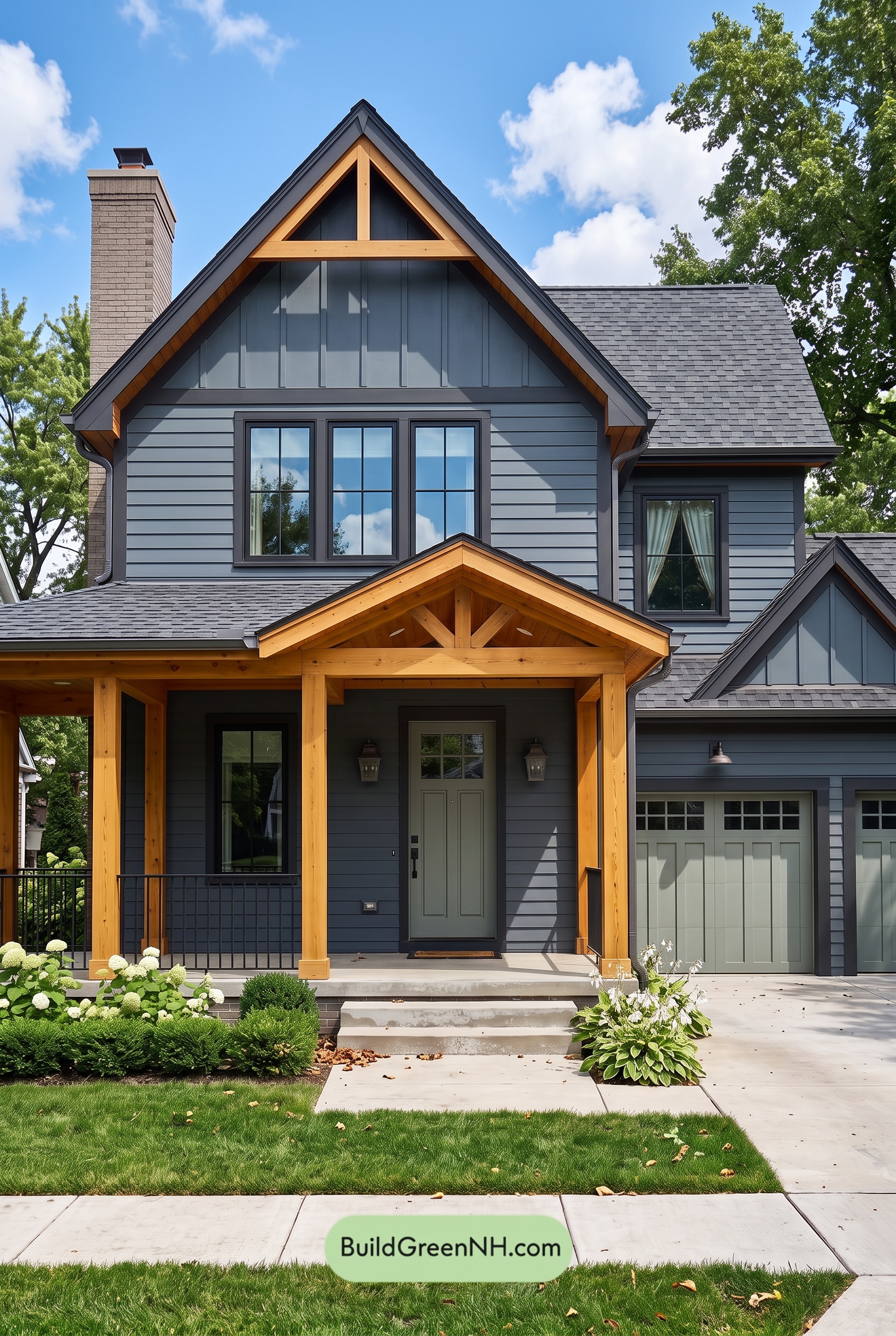 Dark Blue House Exterior with Wood Color Scheme: Blue Clay Lantern